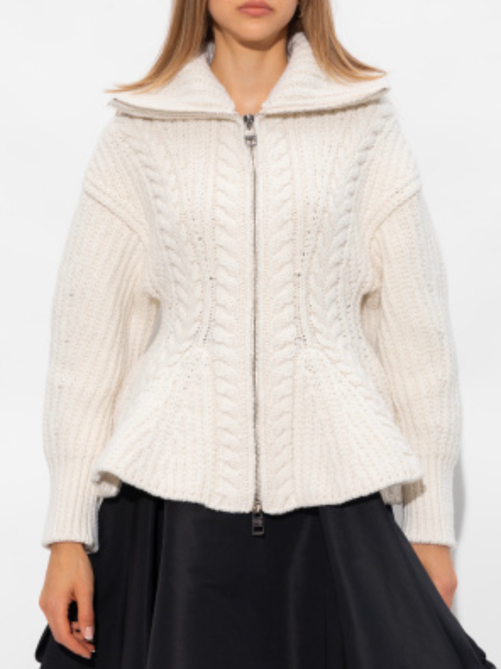 Alexander McQueen cream knit cardigan with basque