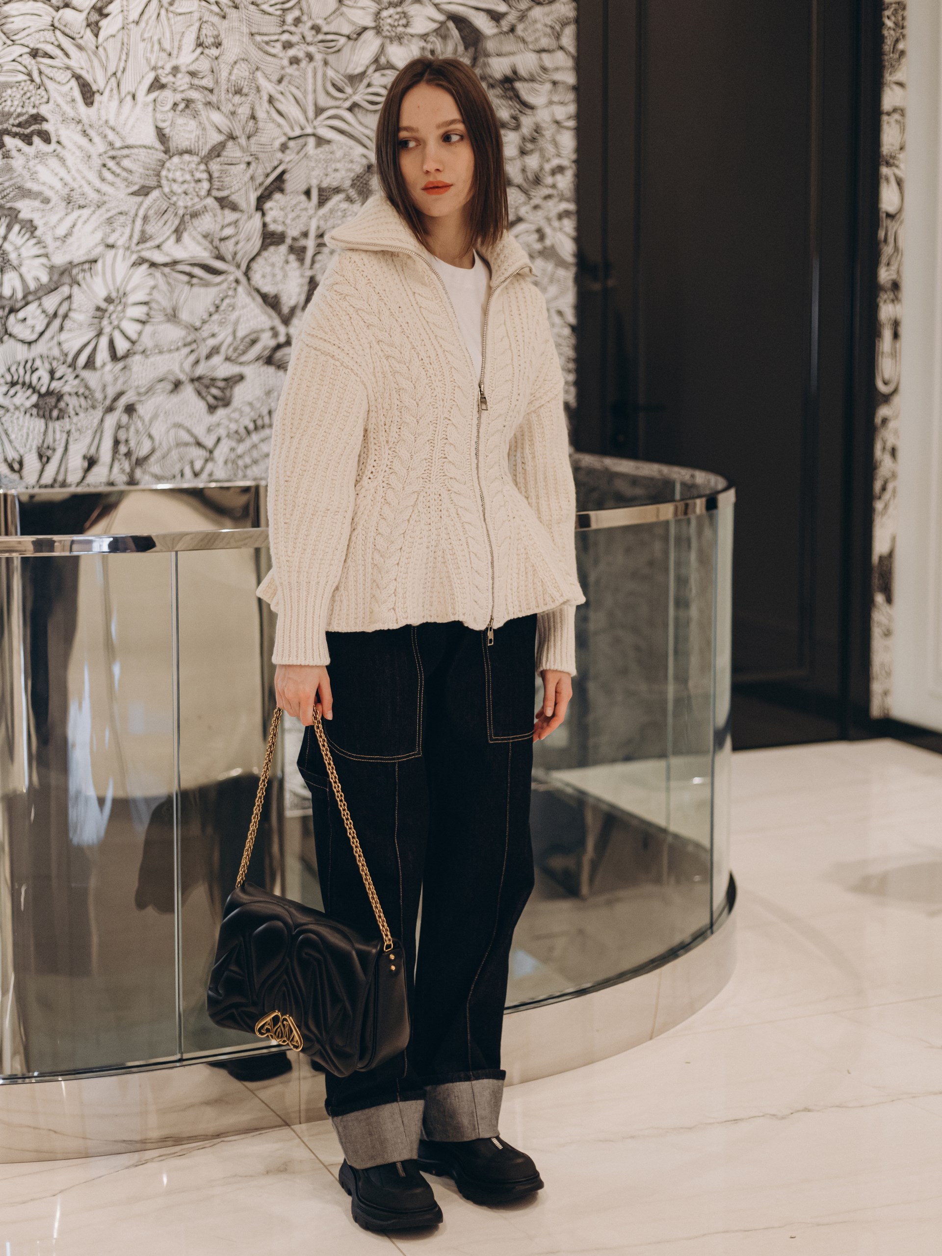 Alexander McQueen cream knit cardigan with basque