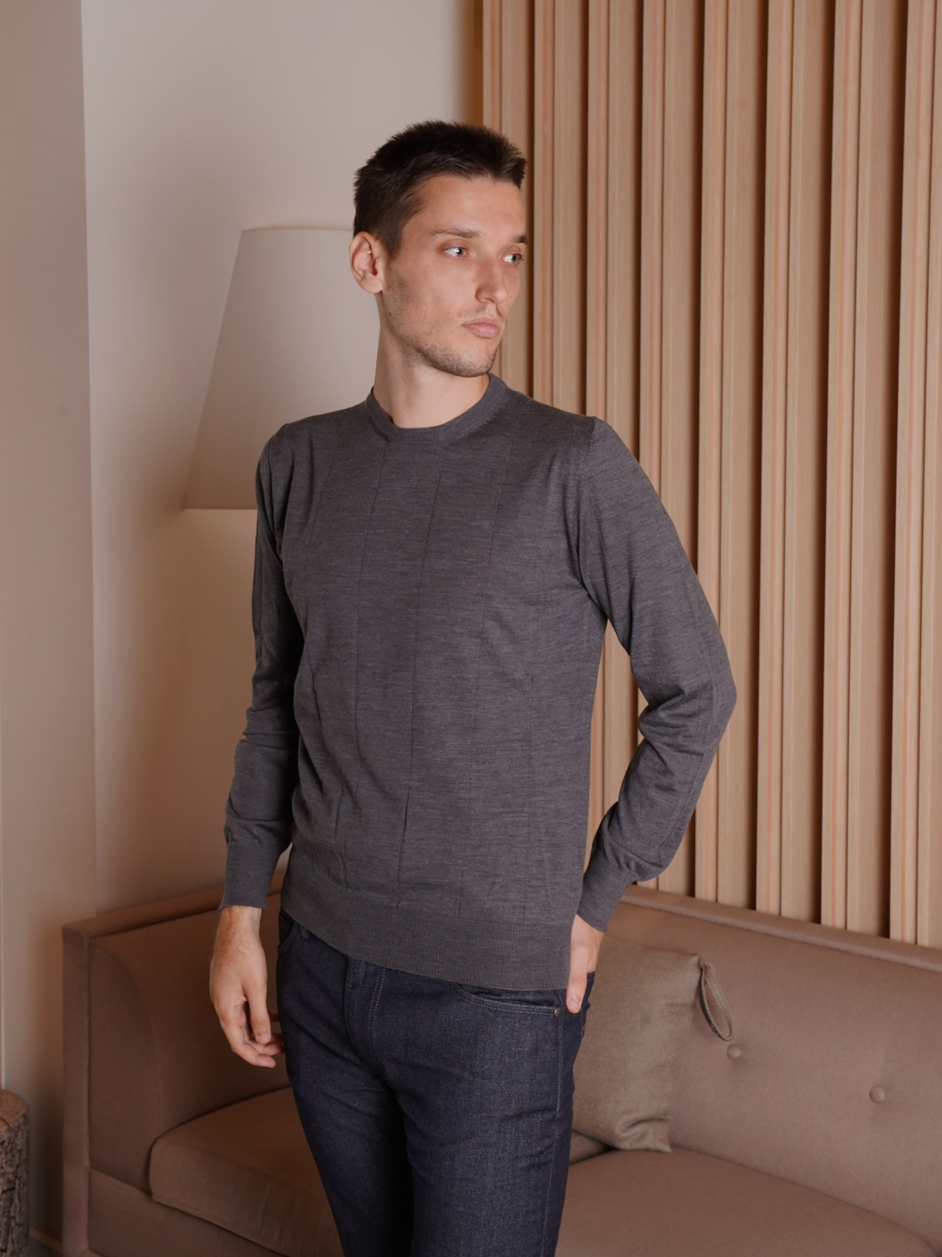 Cortigiani gray wool and cashmere sweater for men