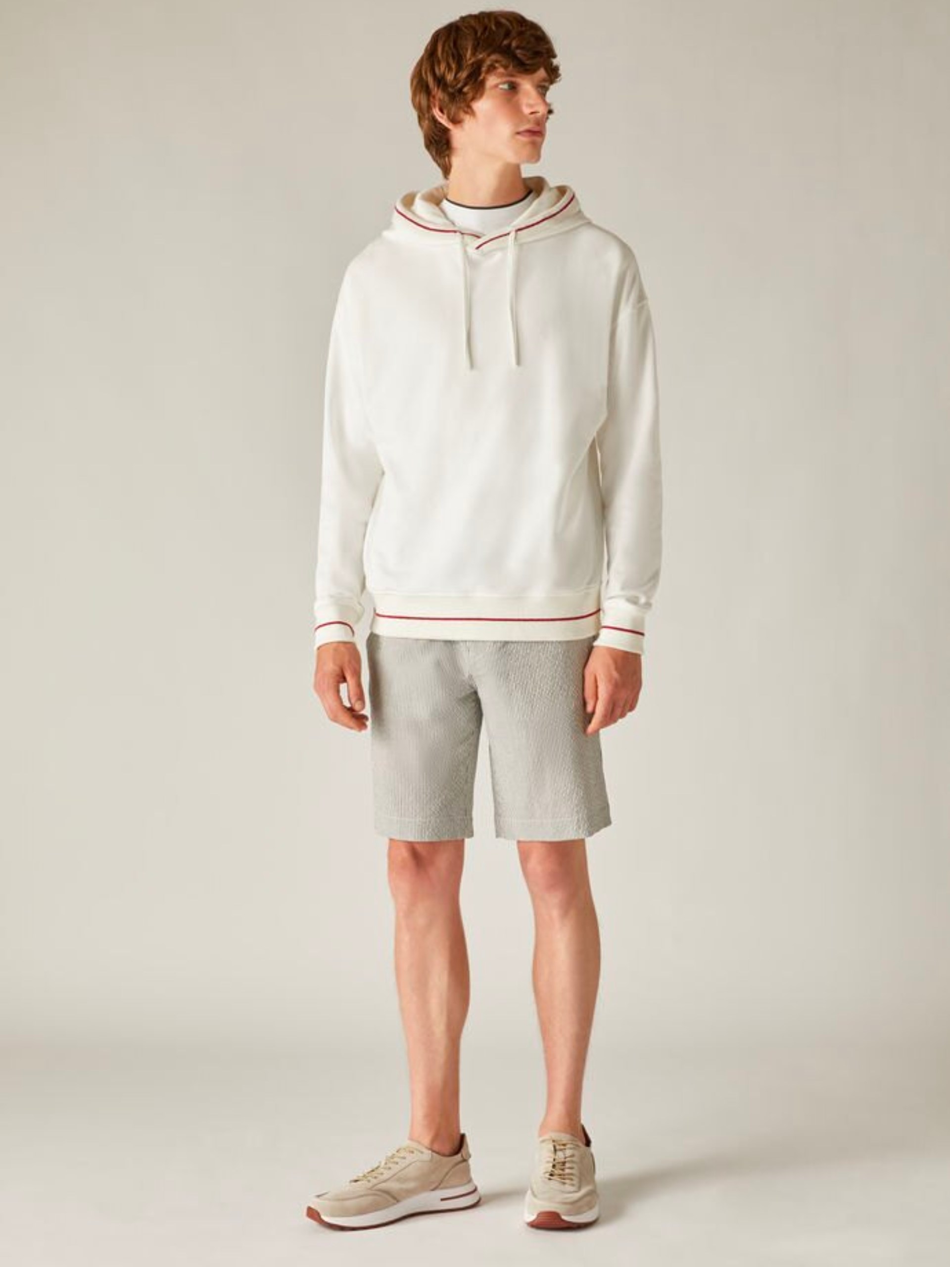 Loro Piana Monterosso Men's White Contrast Trim Hoodie