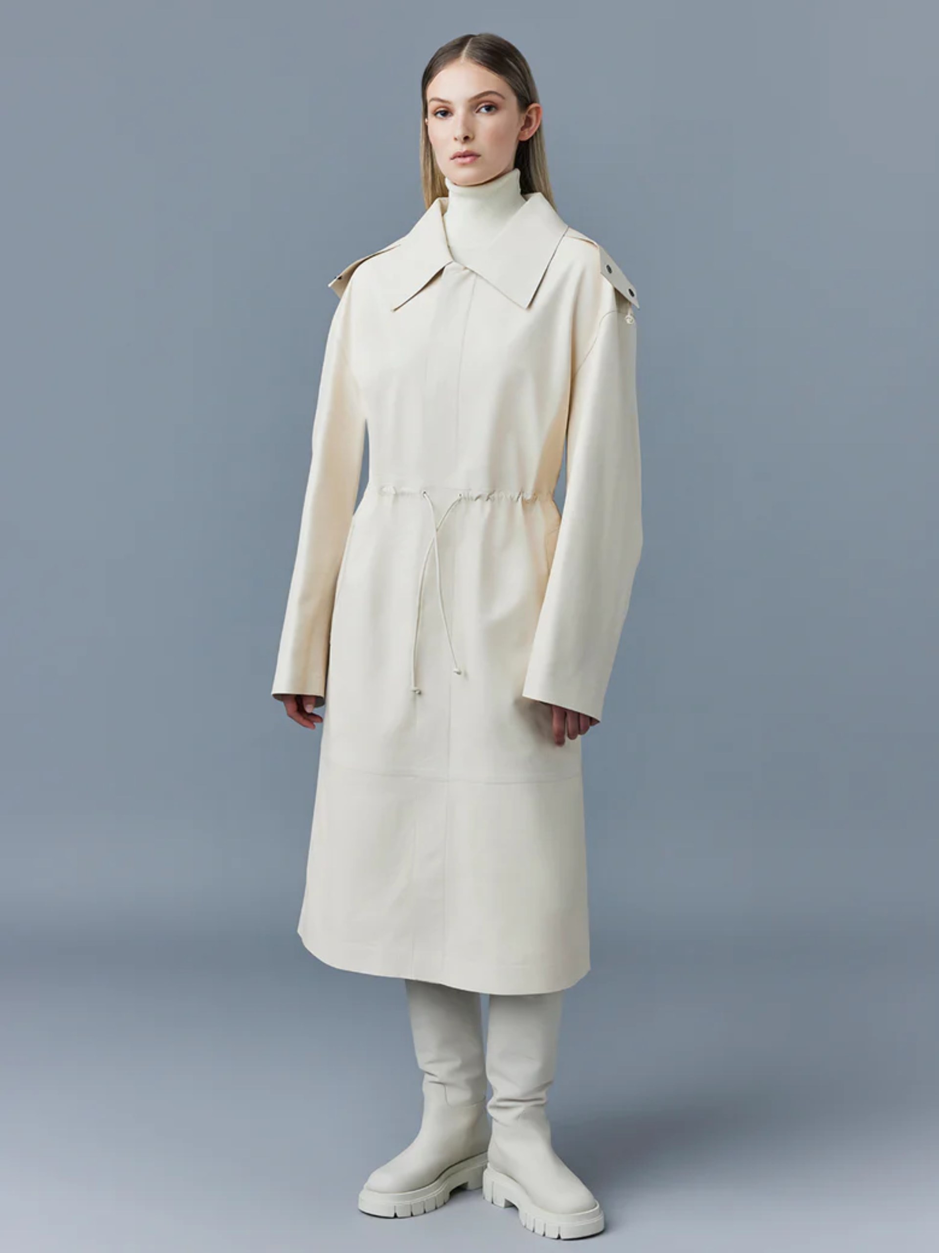 Mackage Glory milk leather coat with drawstring waist
