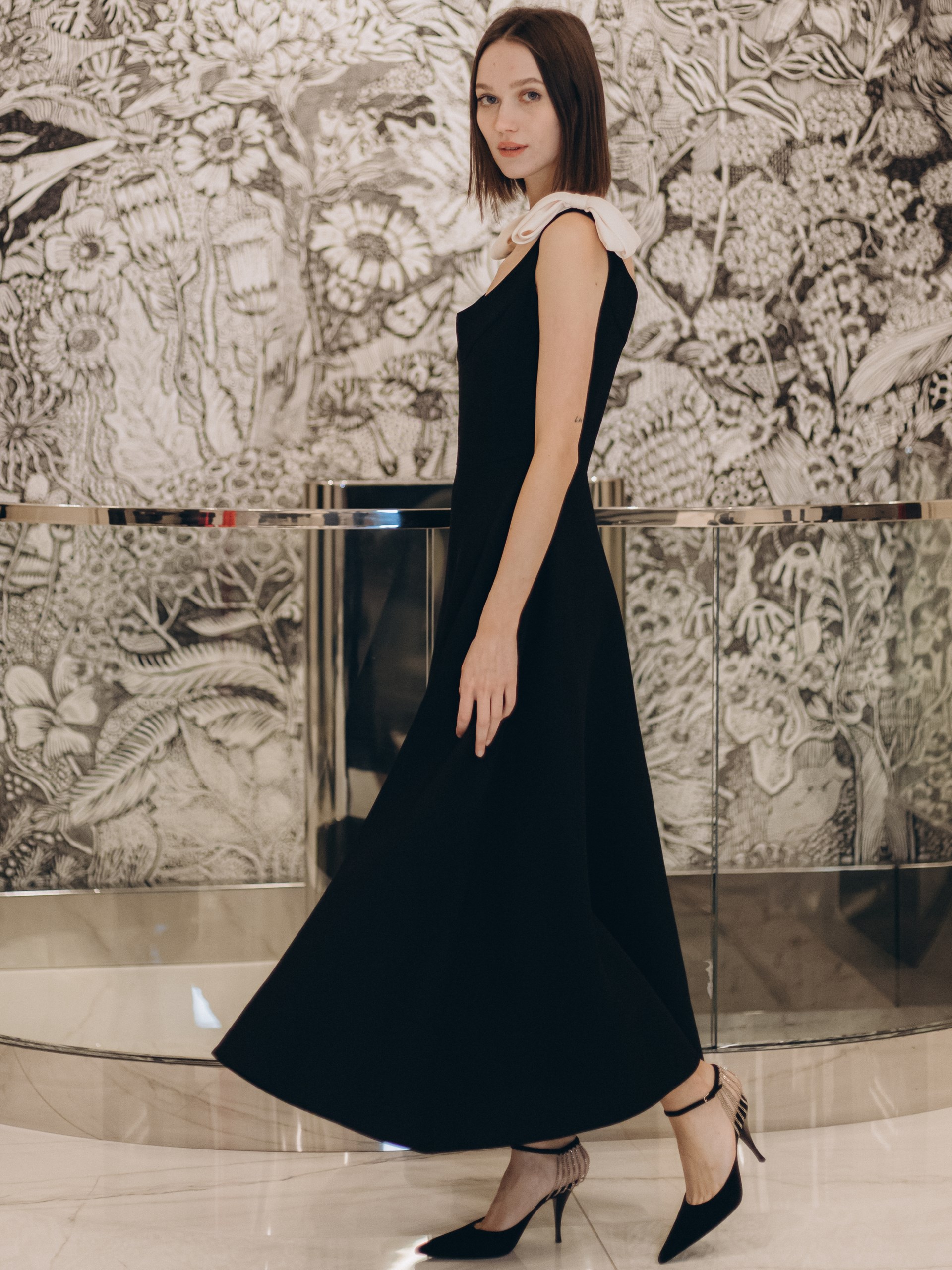 Valentino black midi dress with contrasting bows
