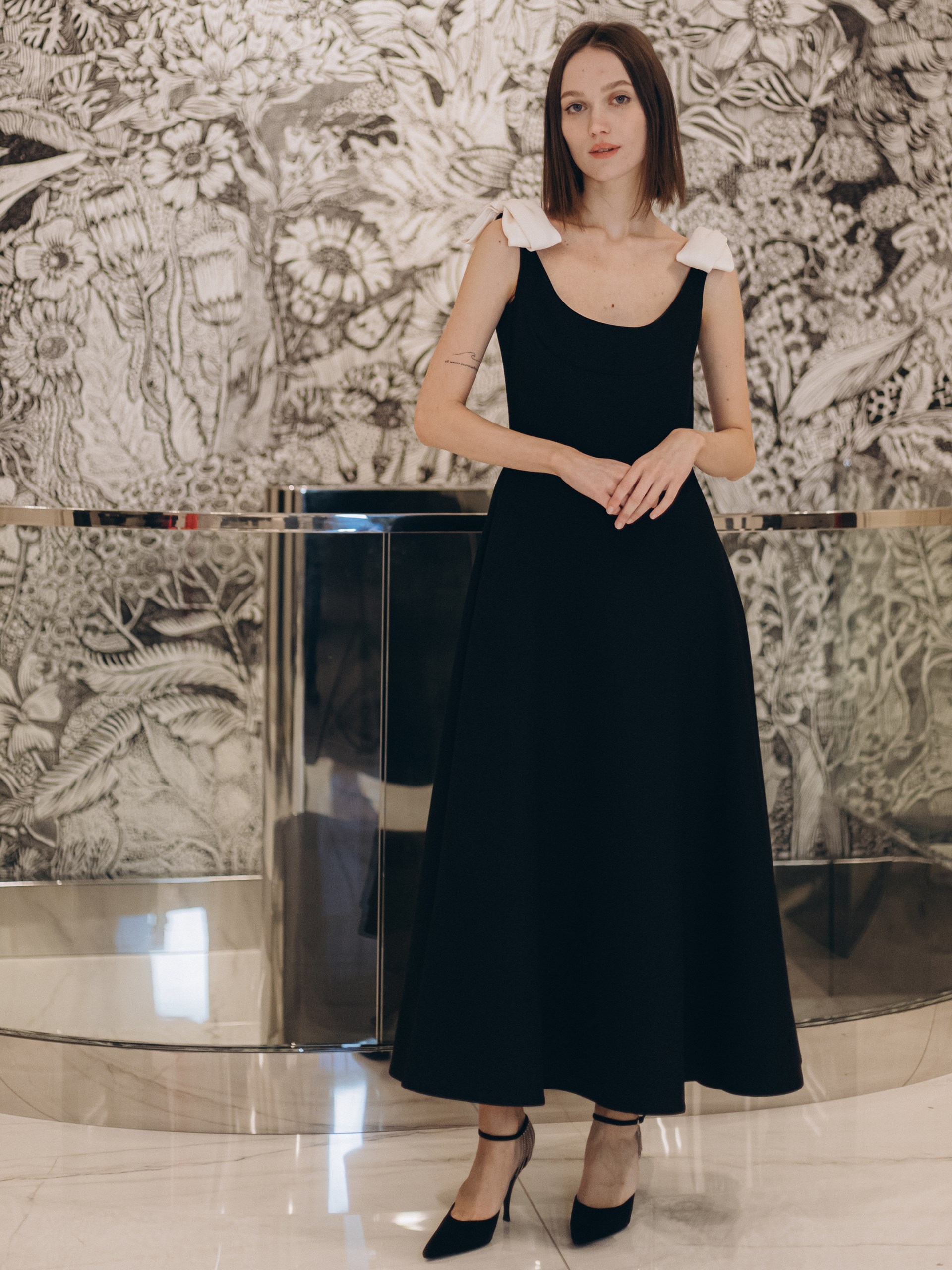 Valentino black midi dress with contrasting bows