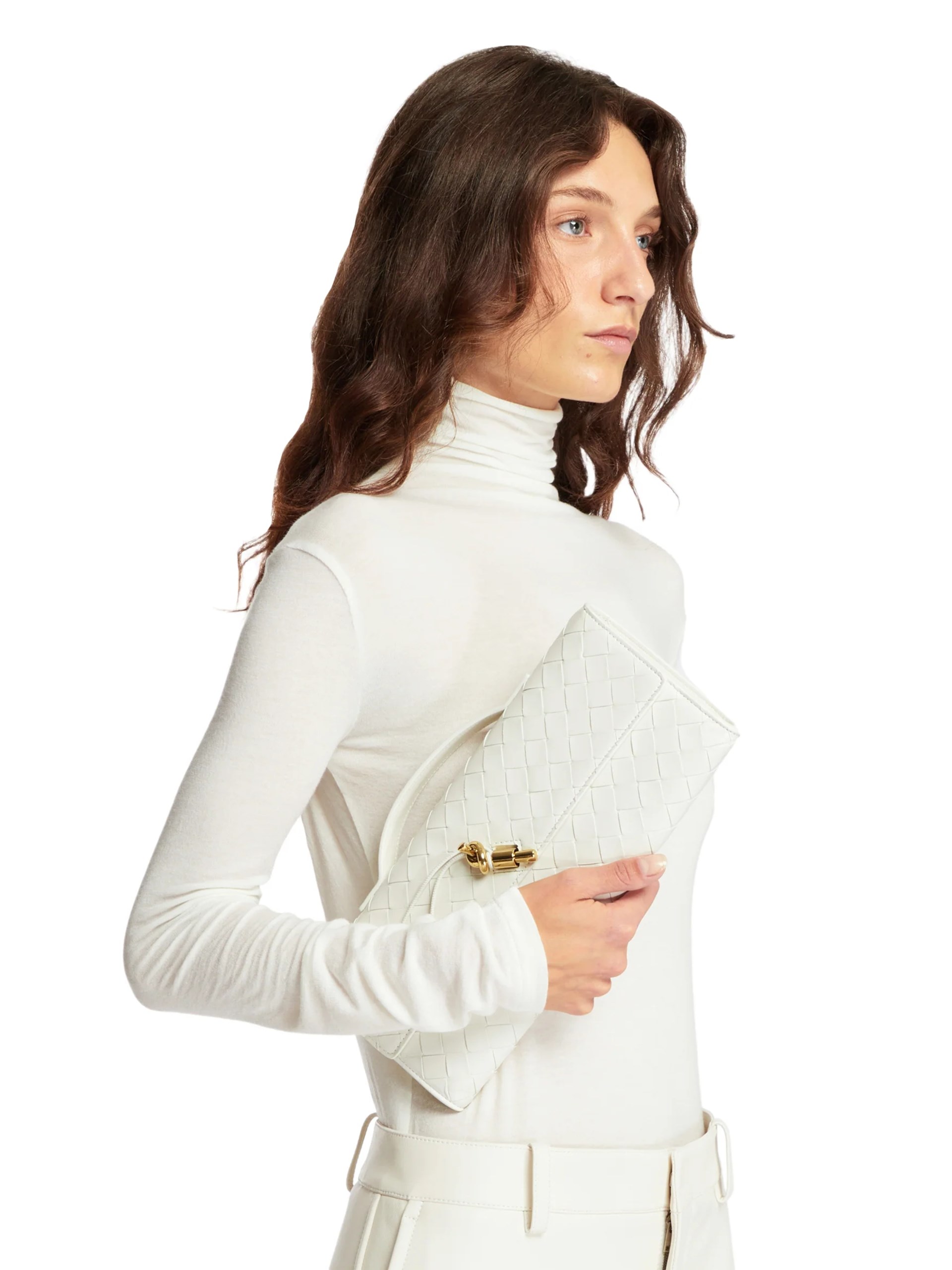 Bottega Veneta white clutch bag in soft Intrecciato leather