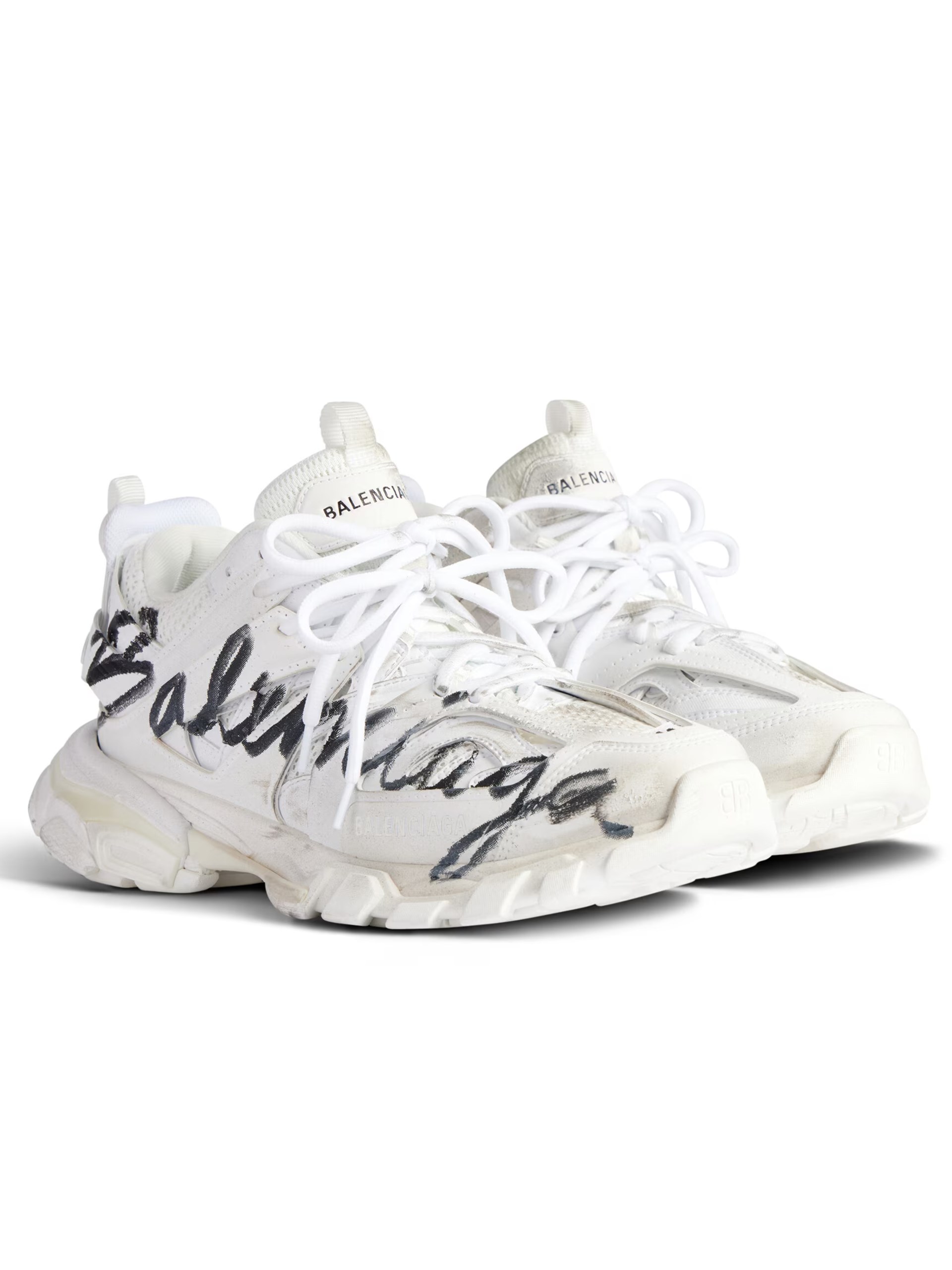 Білі кросівки Balenciaga Track Signature з контрастним написом