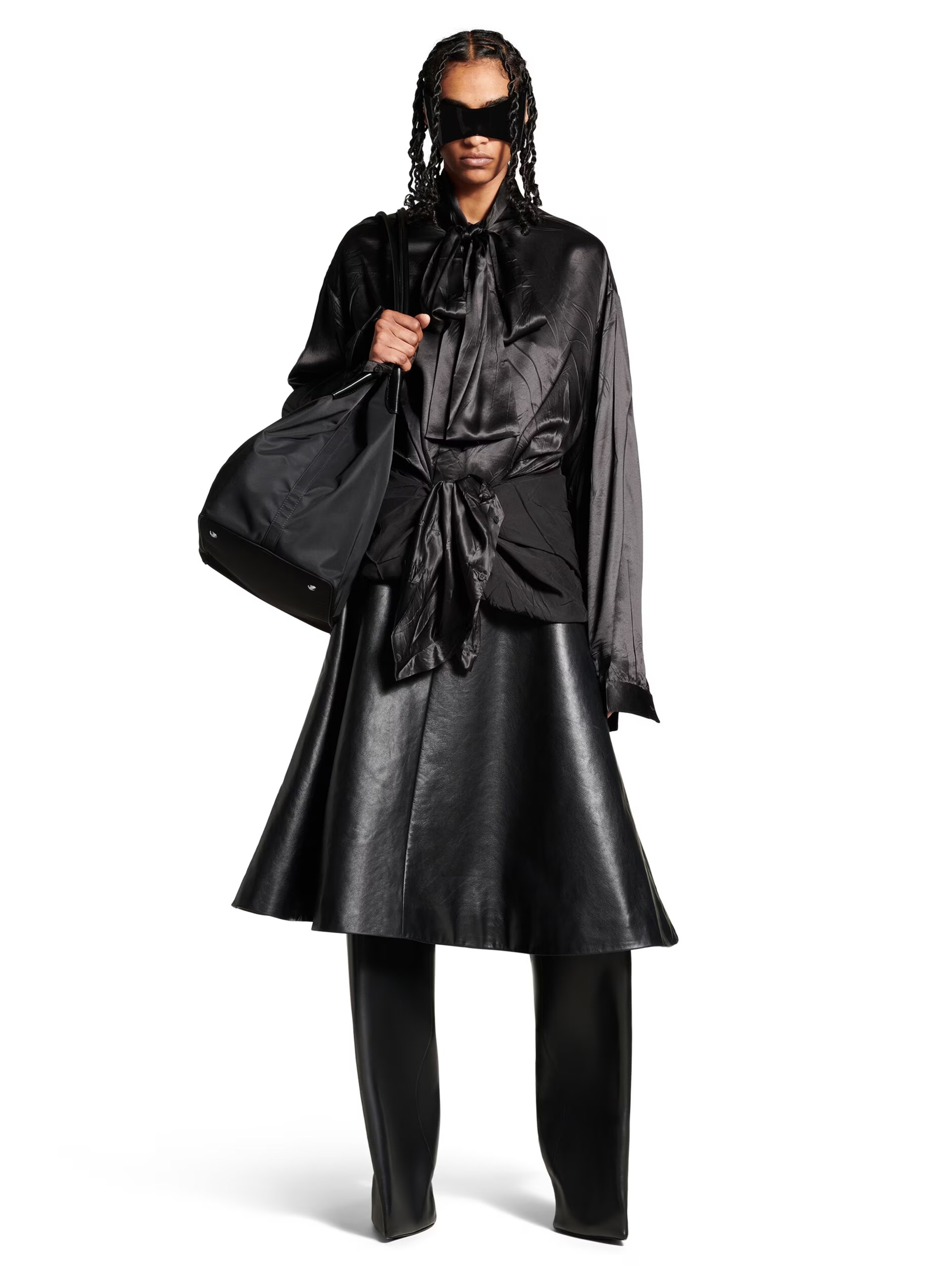 Balenciaga black silk blouse with lavalier