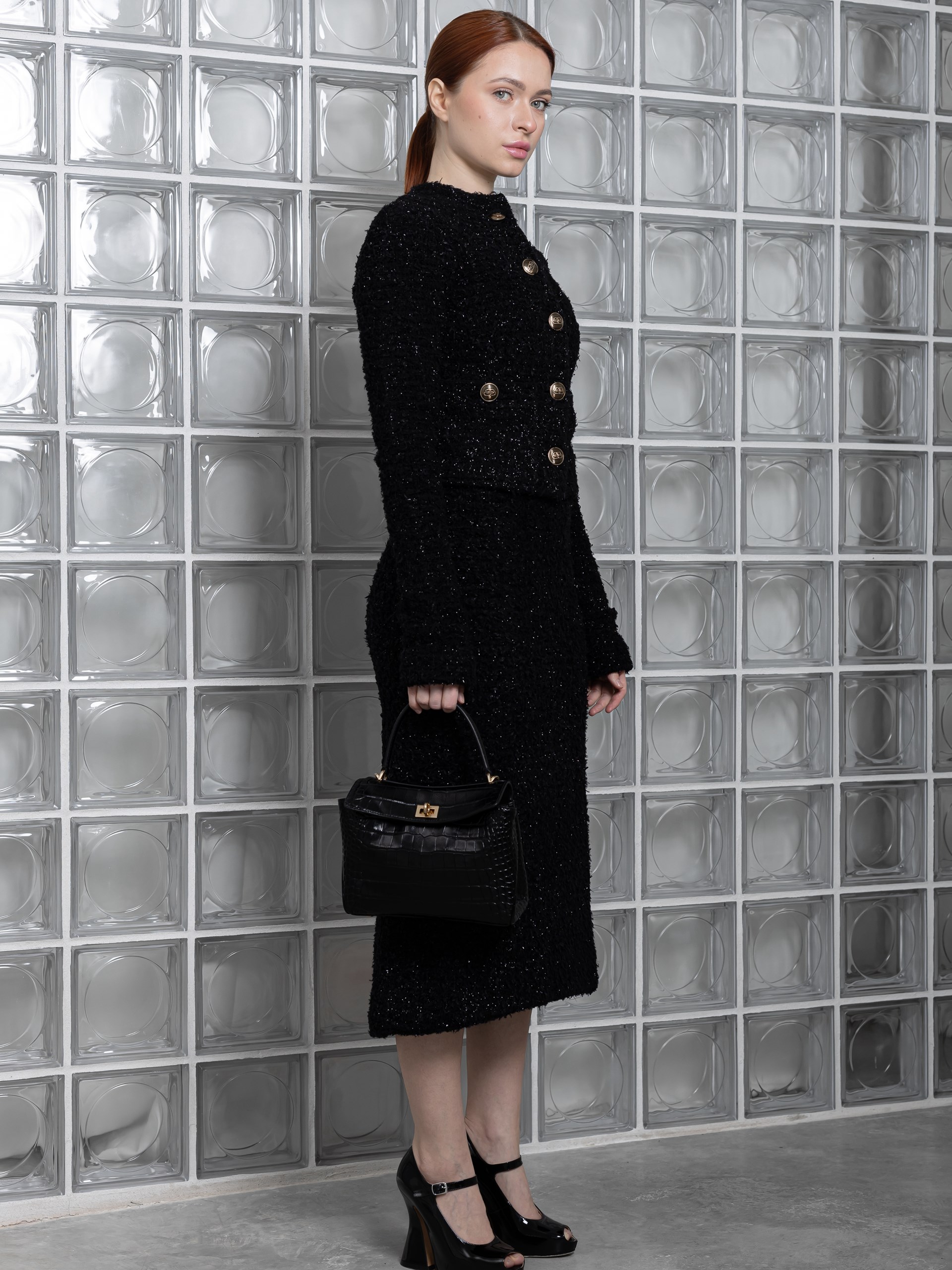 Чорний вкорочений кардиган Balenciaga з люрексом