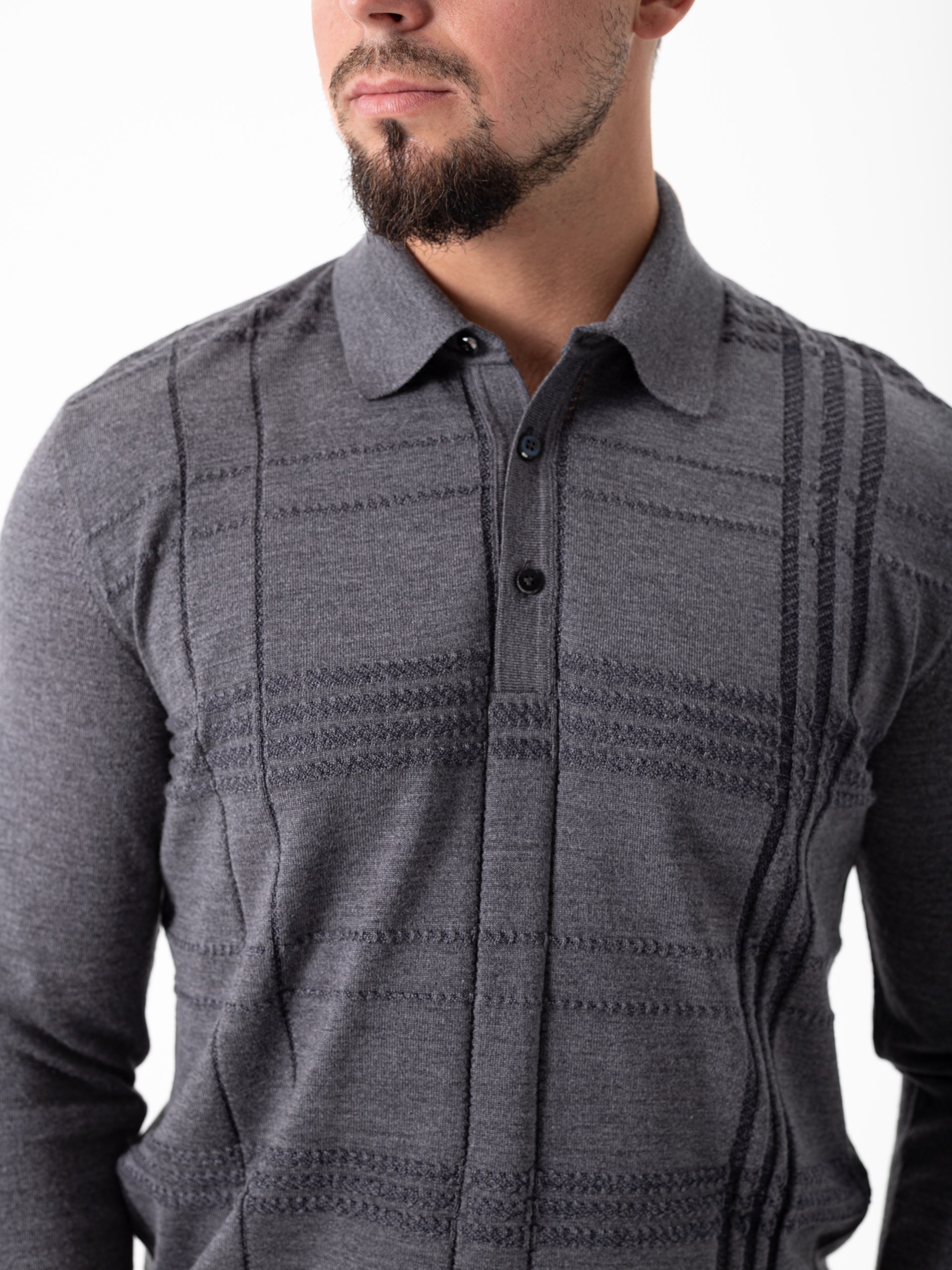 Bertolo Men's Gray Wool & Silk Jacquard Polo