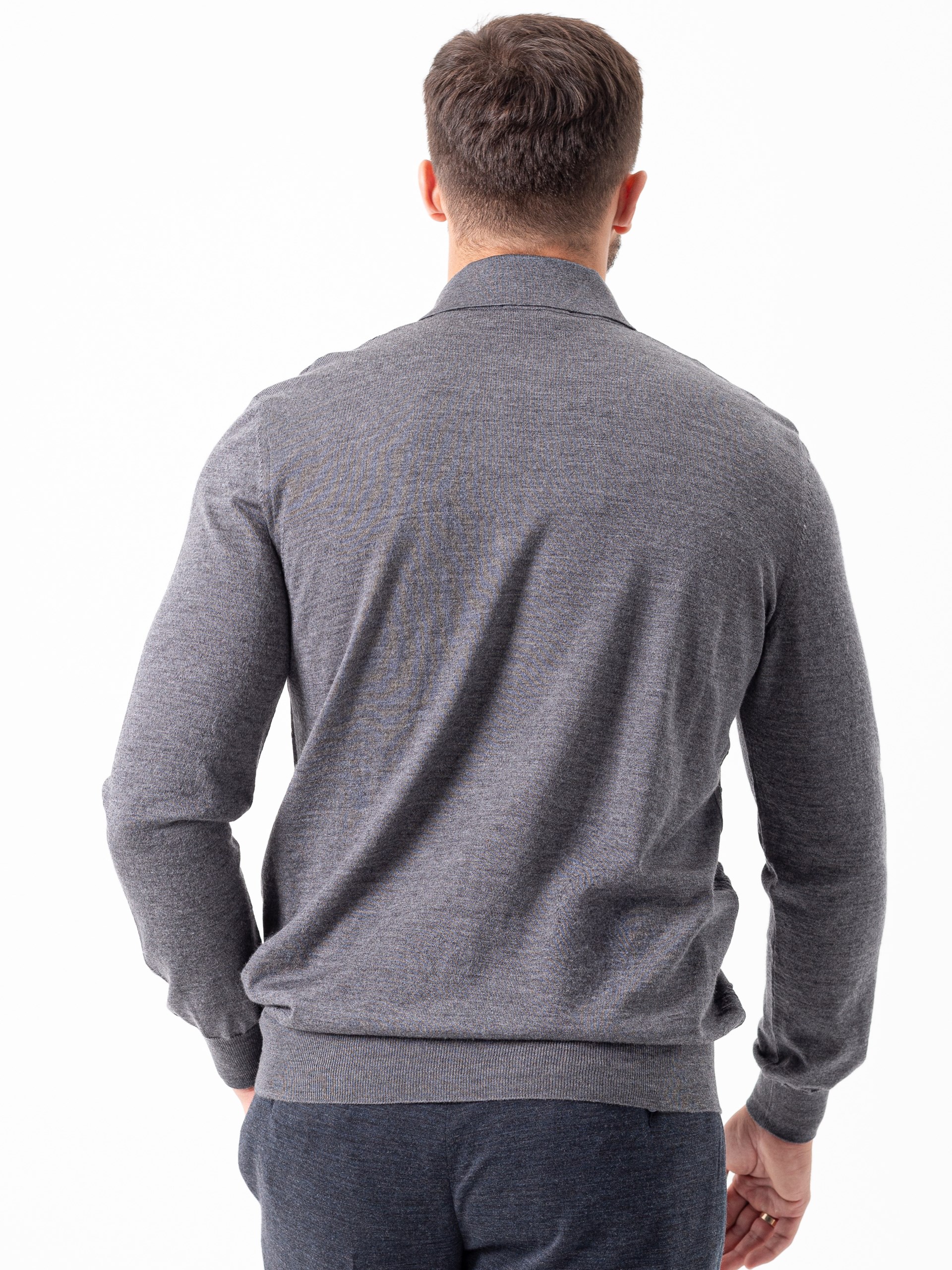 Bertolo Men's Gray Wool & Silk Jacquard Polo
