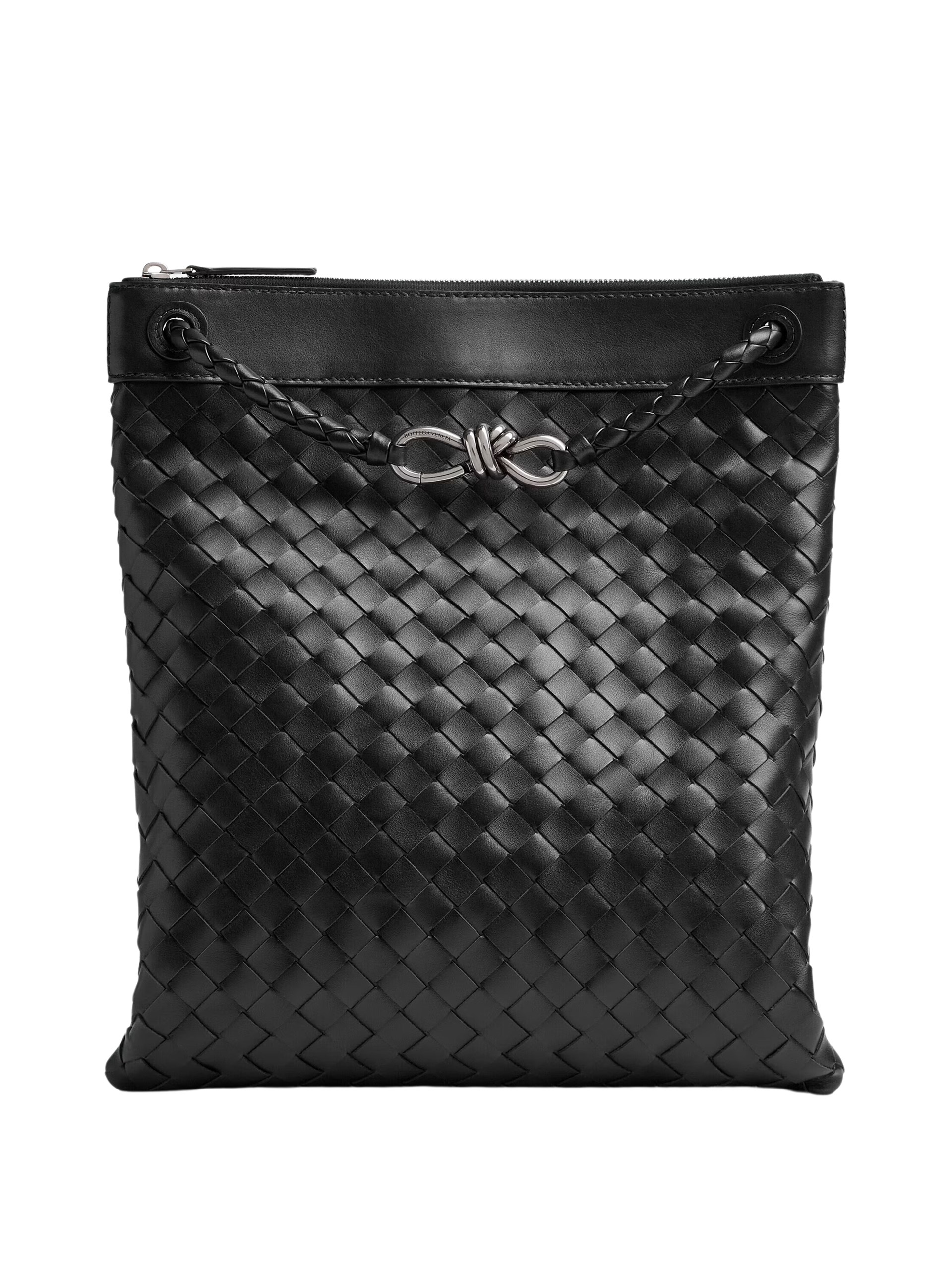 Black men's Bottega Veneta Flat Andiamo Messenger bag in soft Intrecciato leather