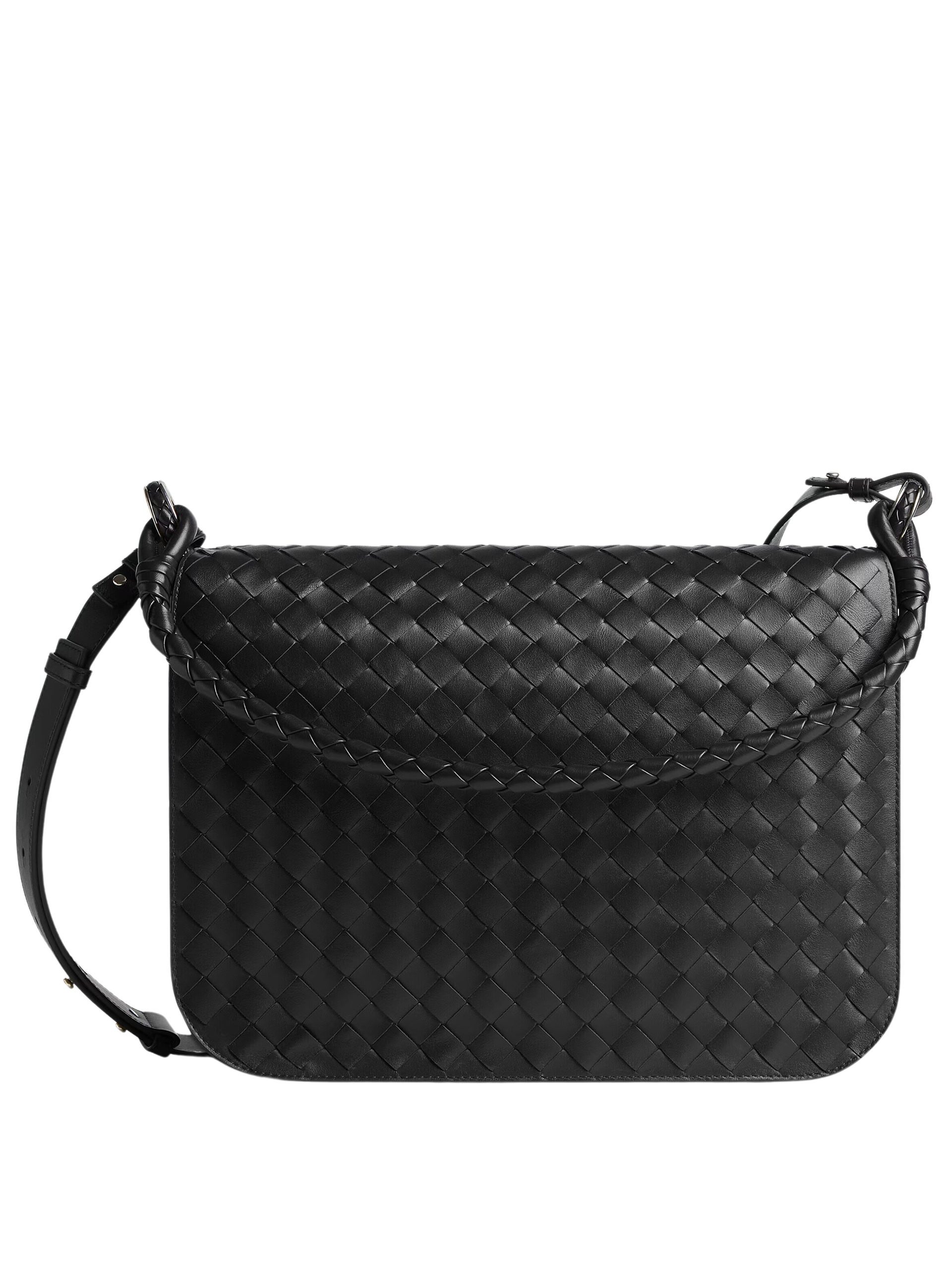 Black men's Bottega Veneta Swing Messenger bag in soft Intrecciato leather