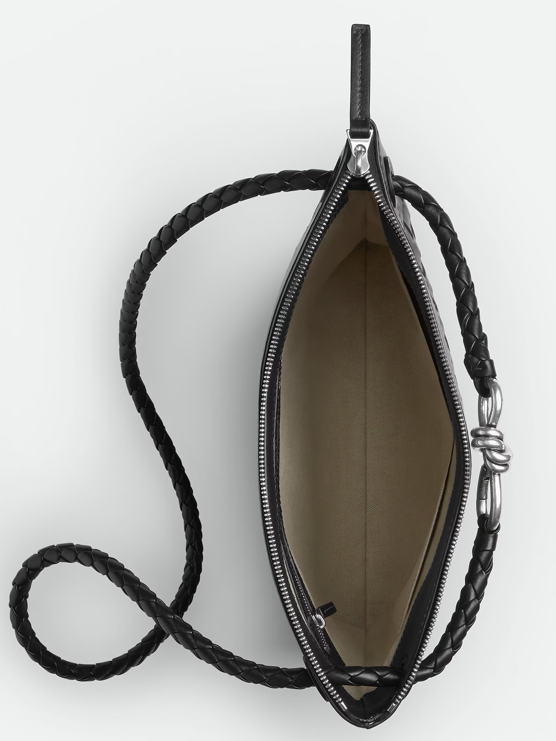 Black men's Bottega Veneta Flat Andiamo Messenger bag in soft Intrecciato leather