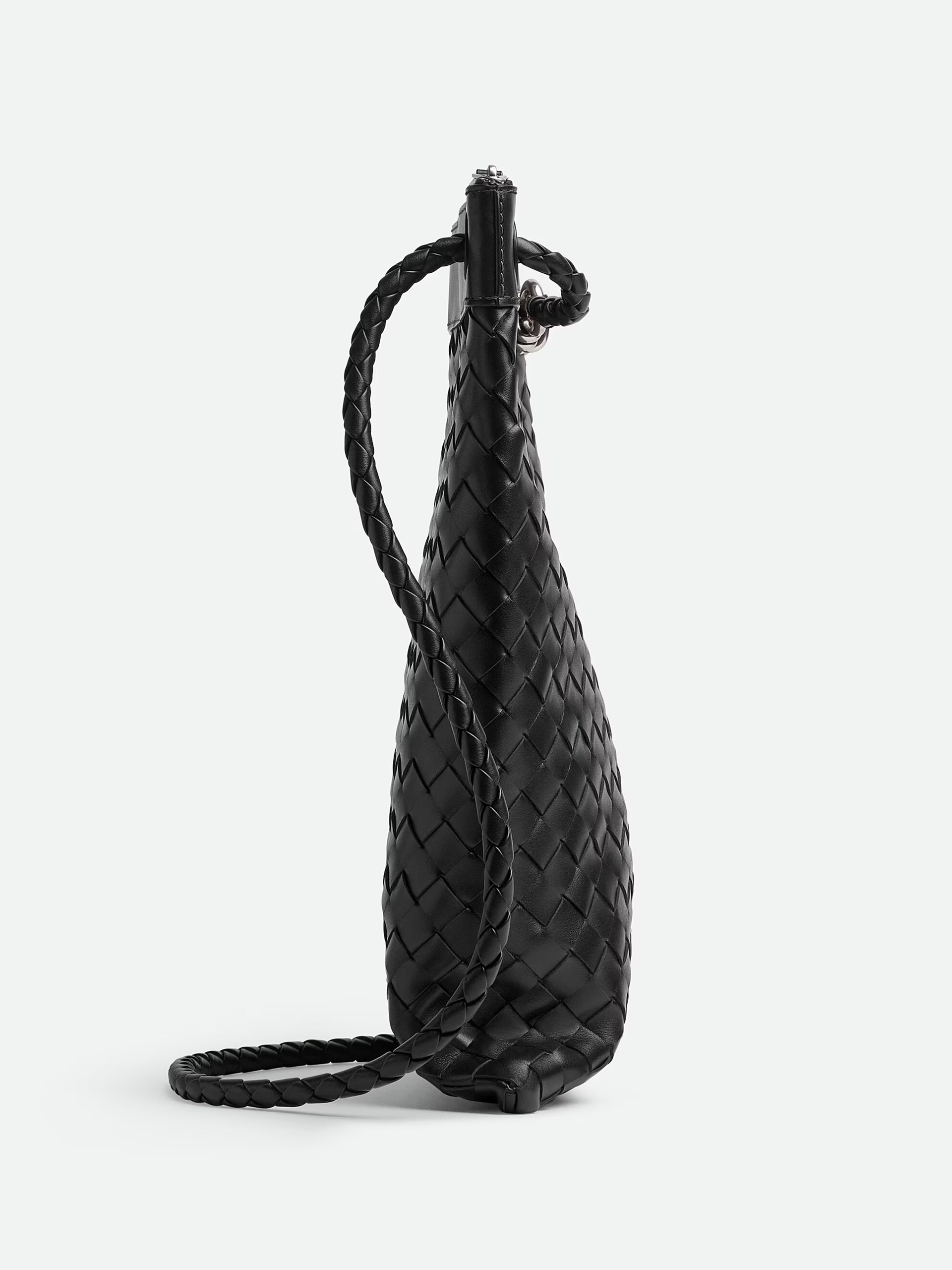 Black men's Bottega Veneta Flat Andiamo Messenger bag in soft Intrecciato leather