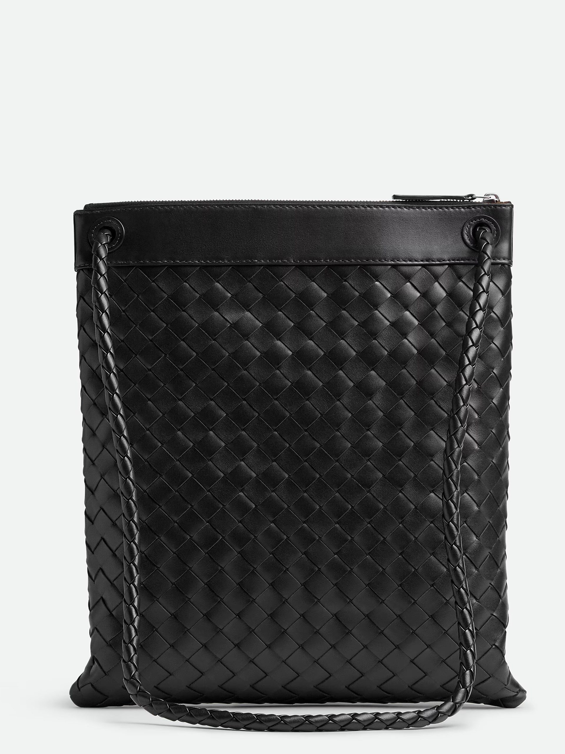 Black men's Bottega Veneta Flat Andiamo Messenger bag in soft Intrecciato leather