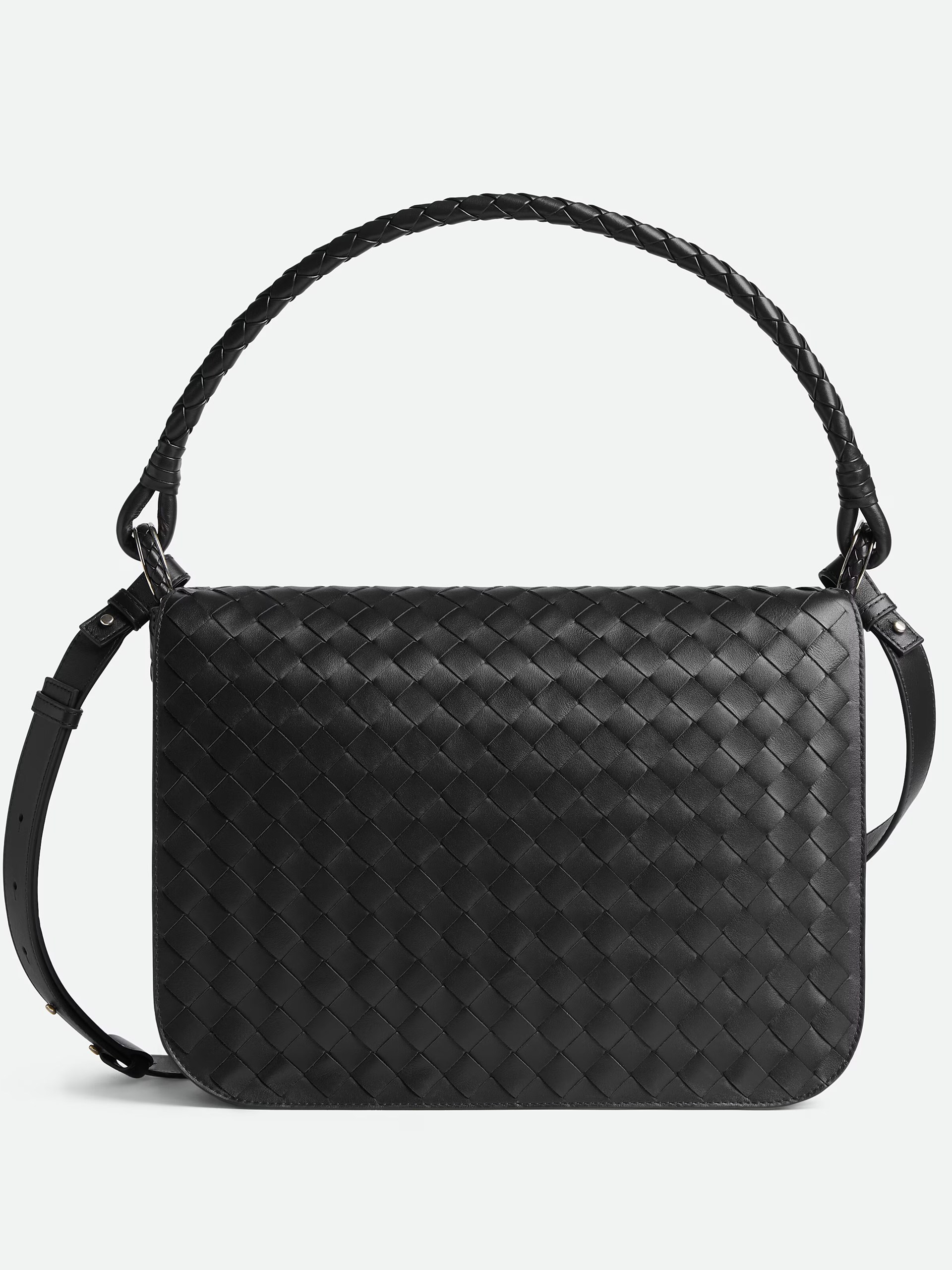 Black men's Bottega Veneta Swing Messenger bag in soft Intrecciato leather