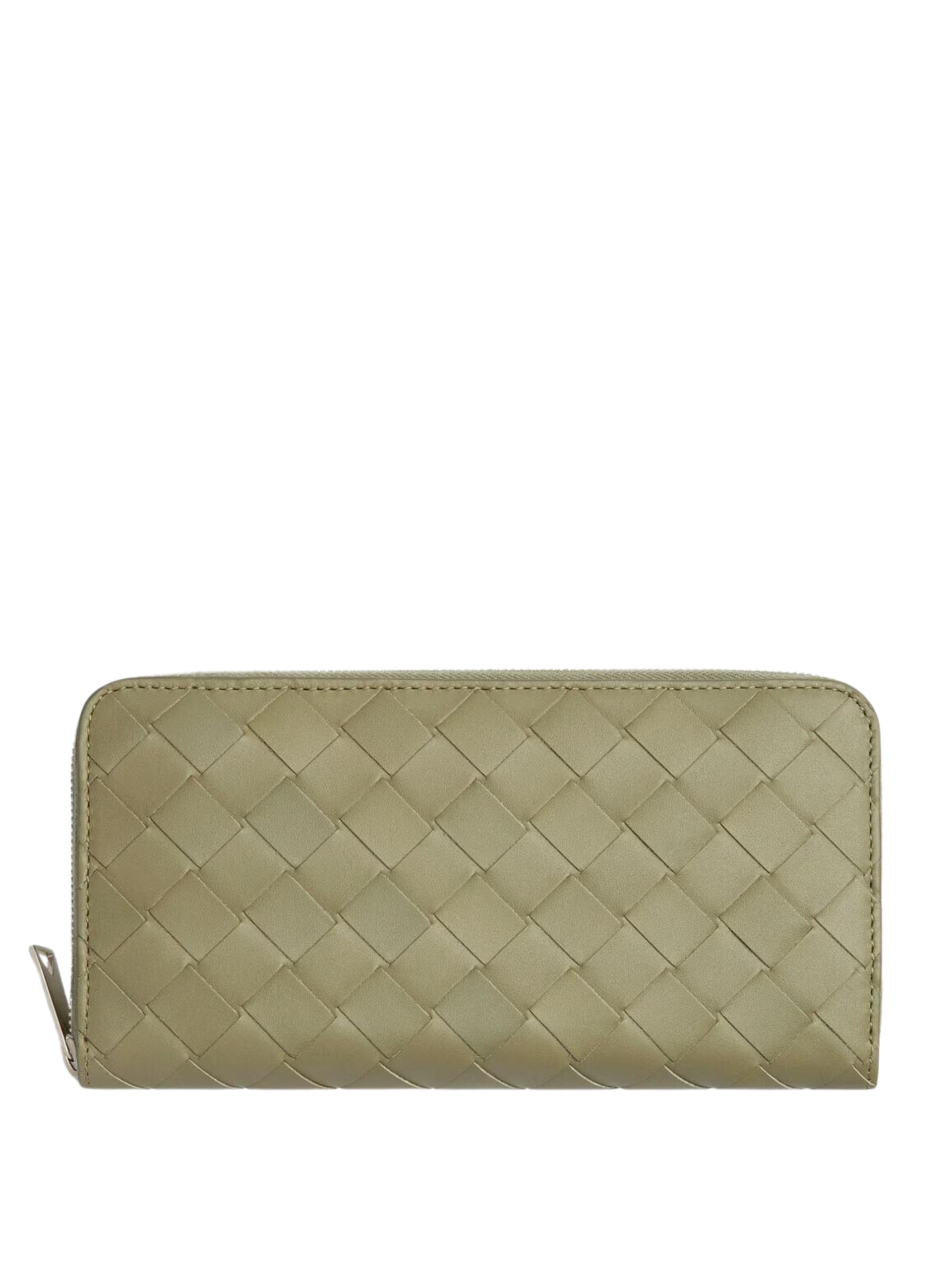Bottega Veneta wallet in soft Intrecciato leather with zipper in light green