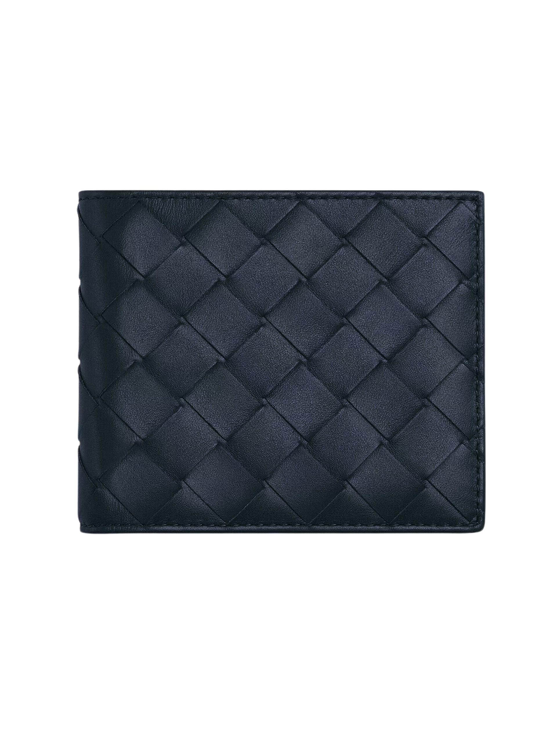 Bottega Veneta Intrecciato Bi-Fold Navy Blue Leather Wallet