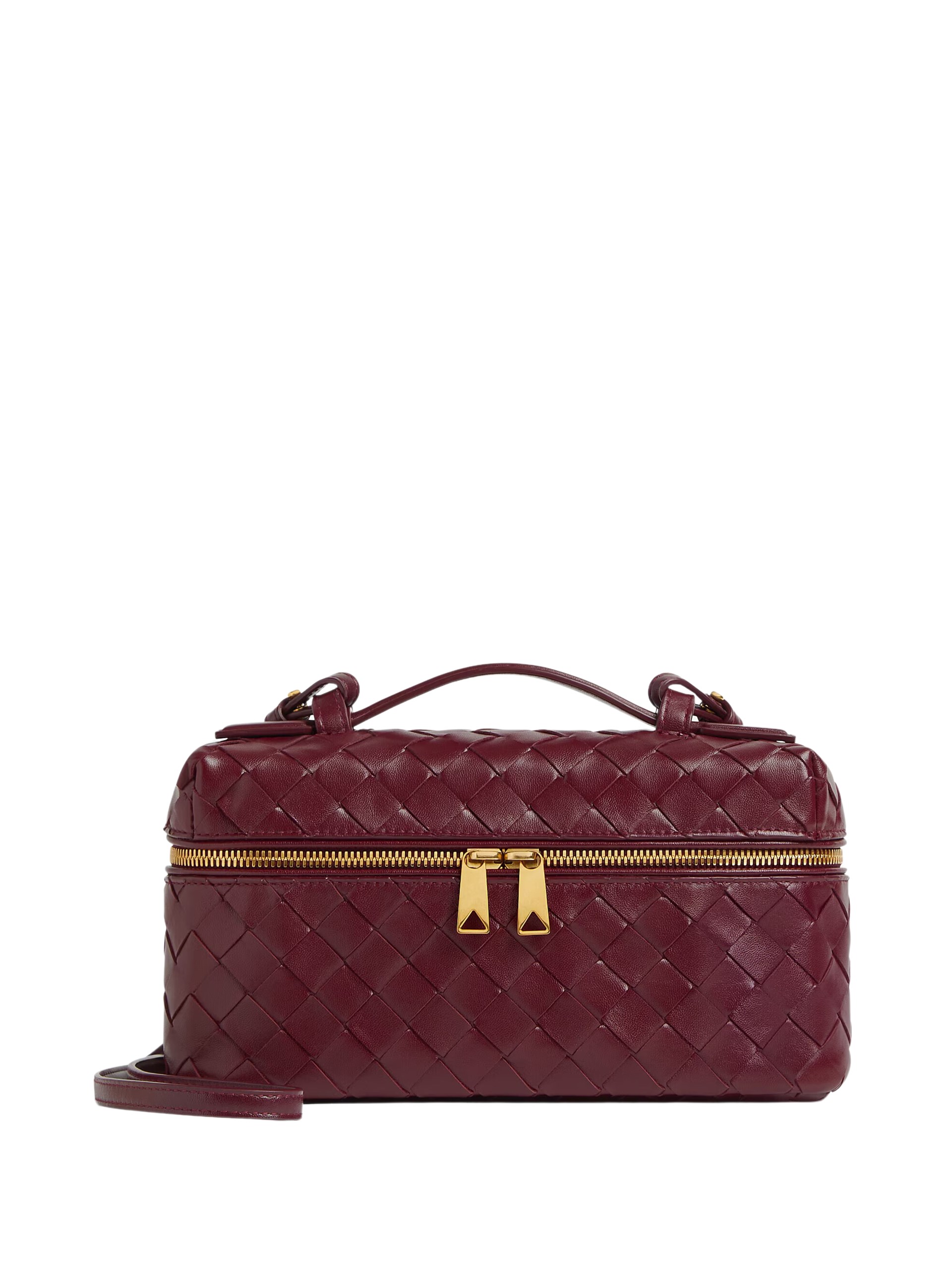 Сумка кольору бургунді Bottega Veneta Bang Bang Vanity Caseз м’якої шкіри Intrecciato