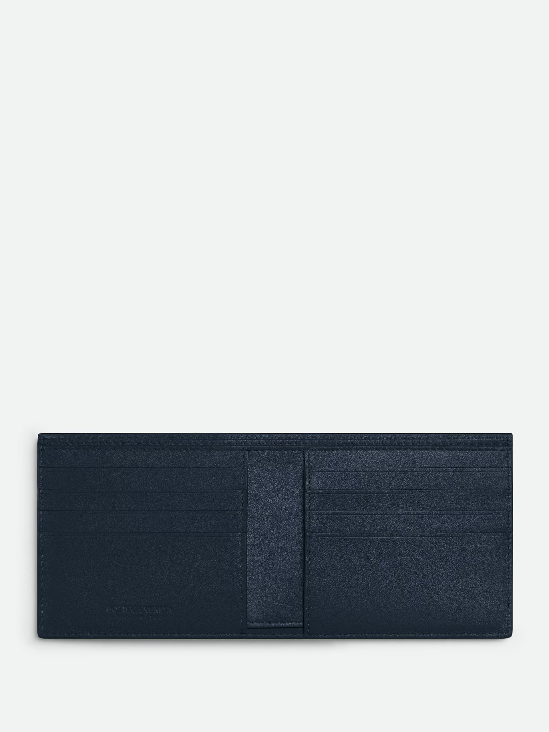 Bottega Veneta Intrecciato Bi-Fold Navy Blue Leather Wallet
