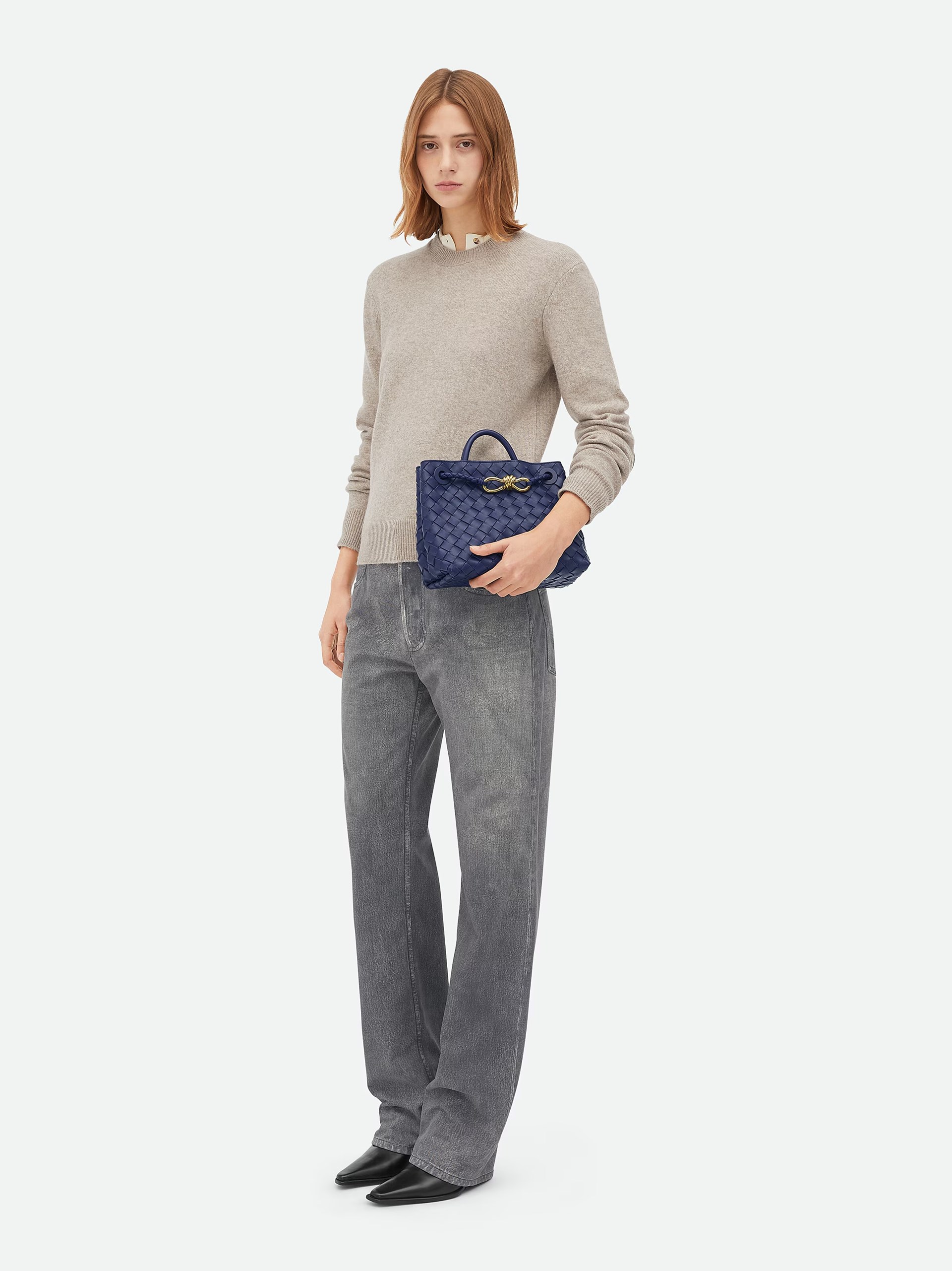 Blue Bottega Veneta Small Andiamo bag in soft Intrecciato leather