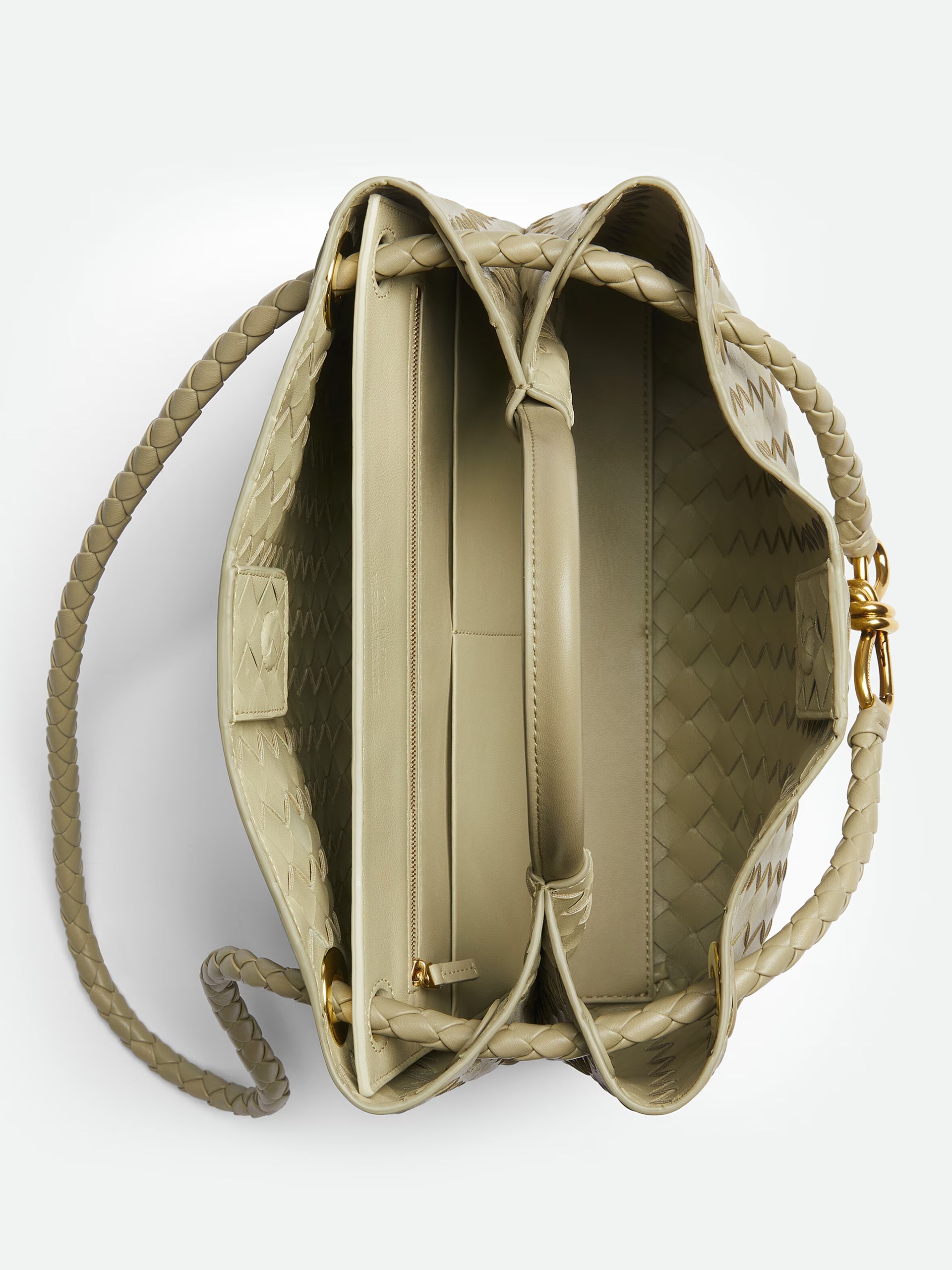 Light green Bottega Veneta Andiamo bag in soft Intrecciato leather