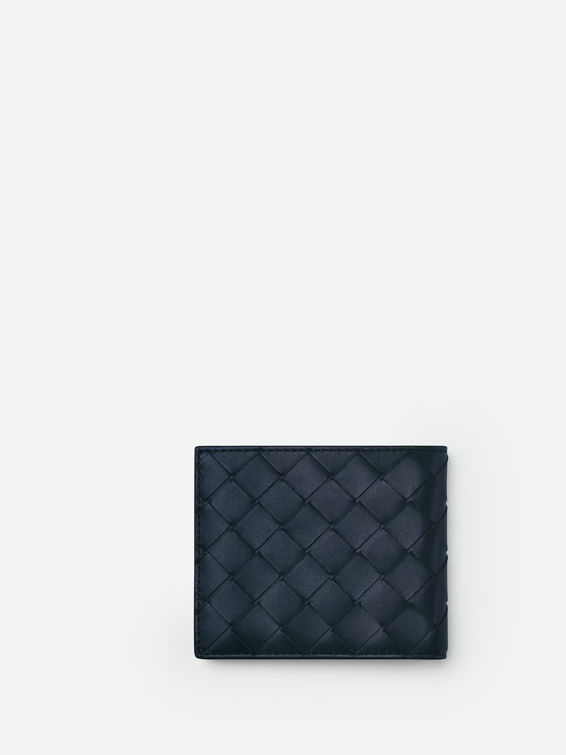 Темно-синій шкіряний гаманець Bottega Veneta Intrecciato Bi-Fold