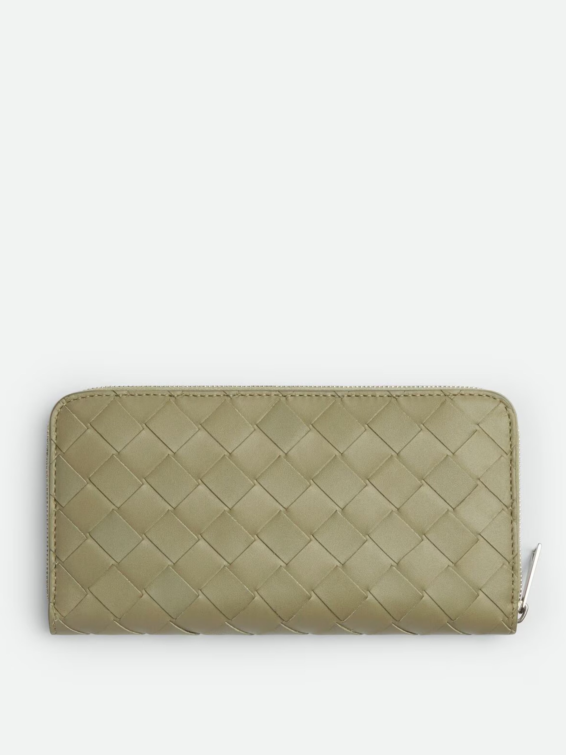 Bottega Veneta wallet in soft Intrecciato leather with zipper in light green