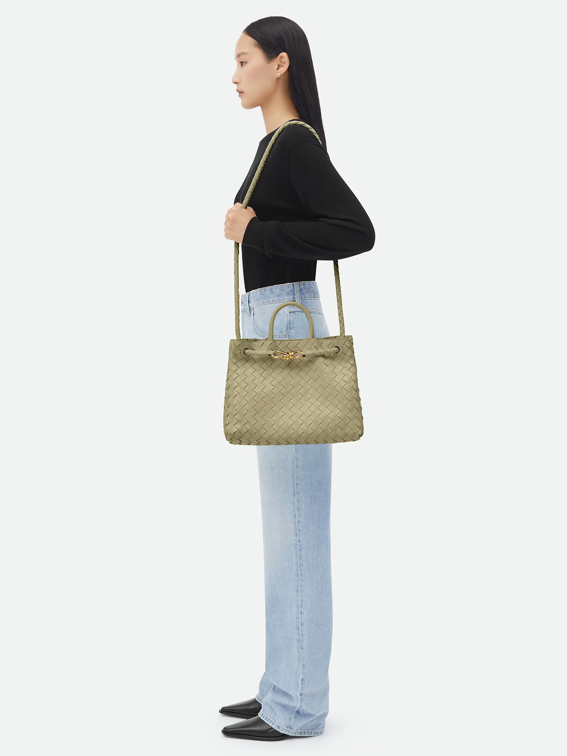 Light green Bottega Veneta Andiamo bag in soft Intrecciato leather
