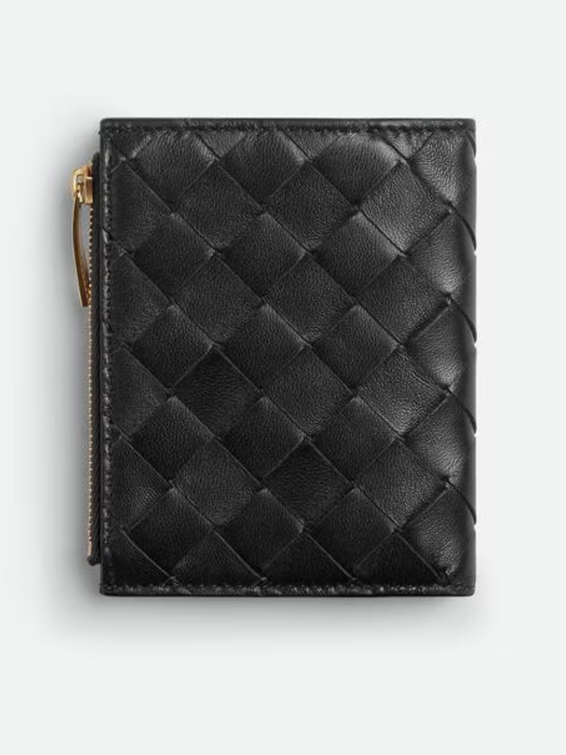 Bottega Veneta Intrecciato Bi-fold Black leather wallet with zipper closure