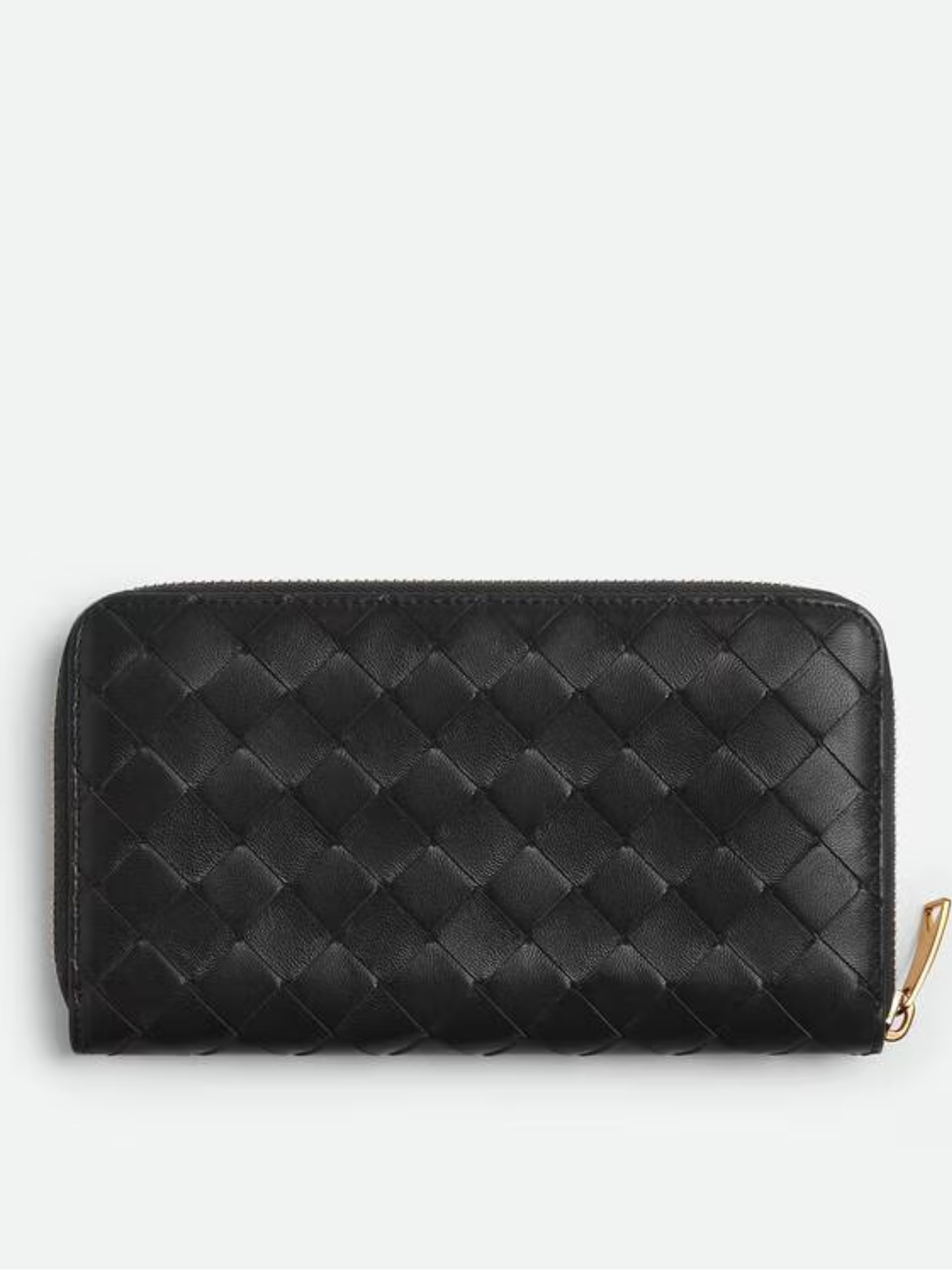 Bottega Veneta Intrecciato black leather wallet with zipper closure