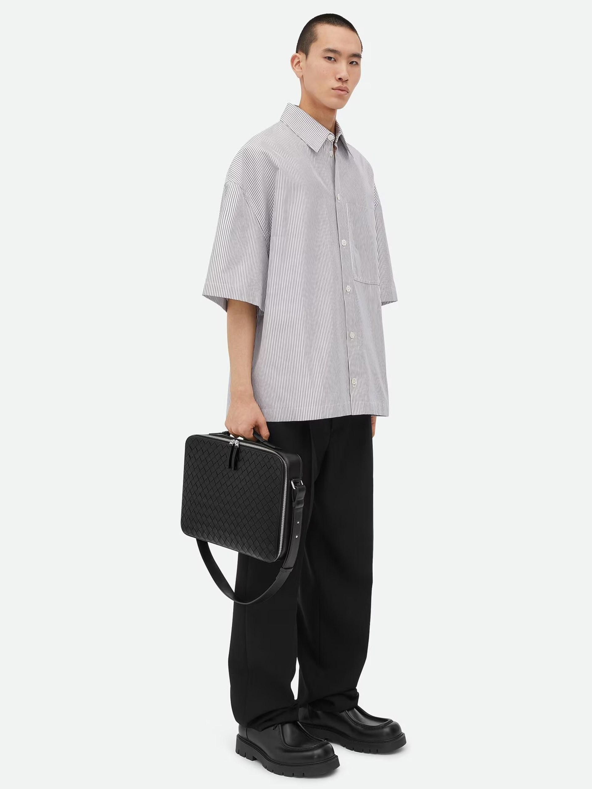 Bottega Veneta black briefcase in soft Intrecciato leather