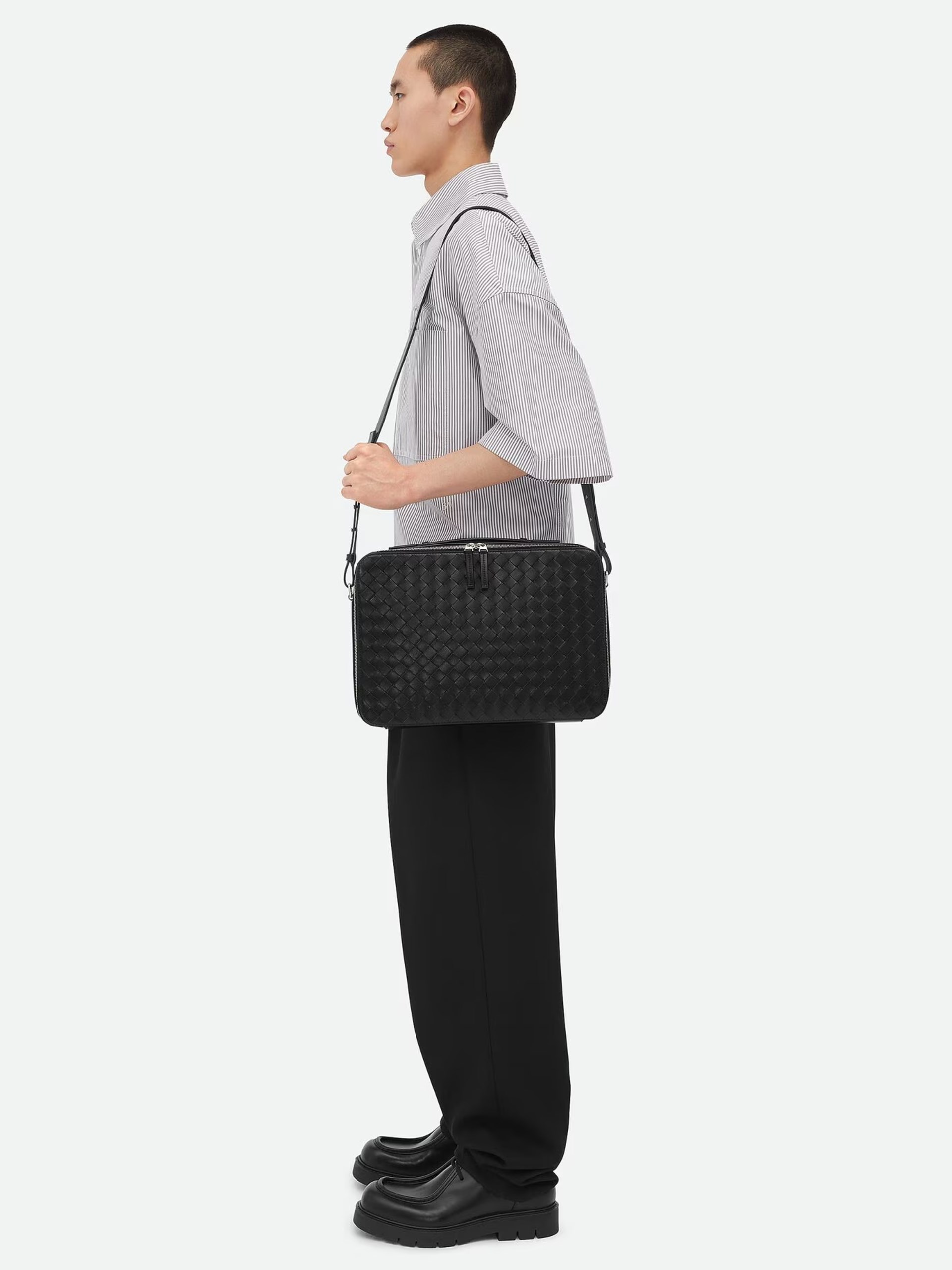 Bottega Veneta black briefcase in soft Intrecciato leather