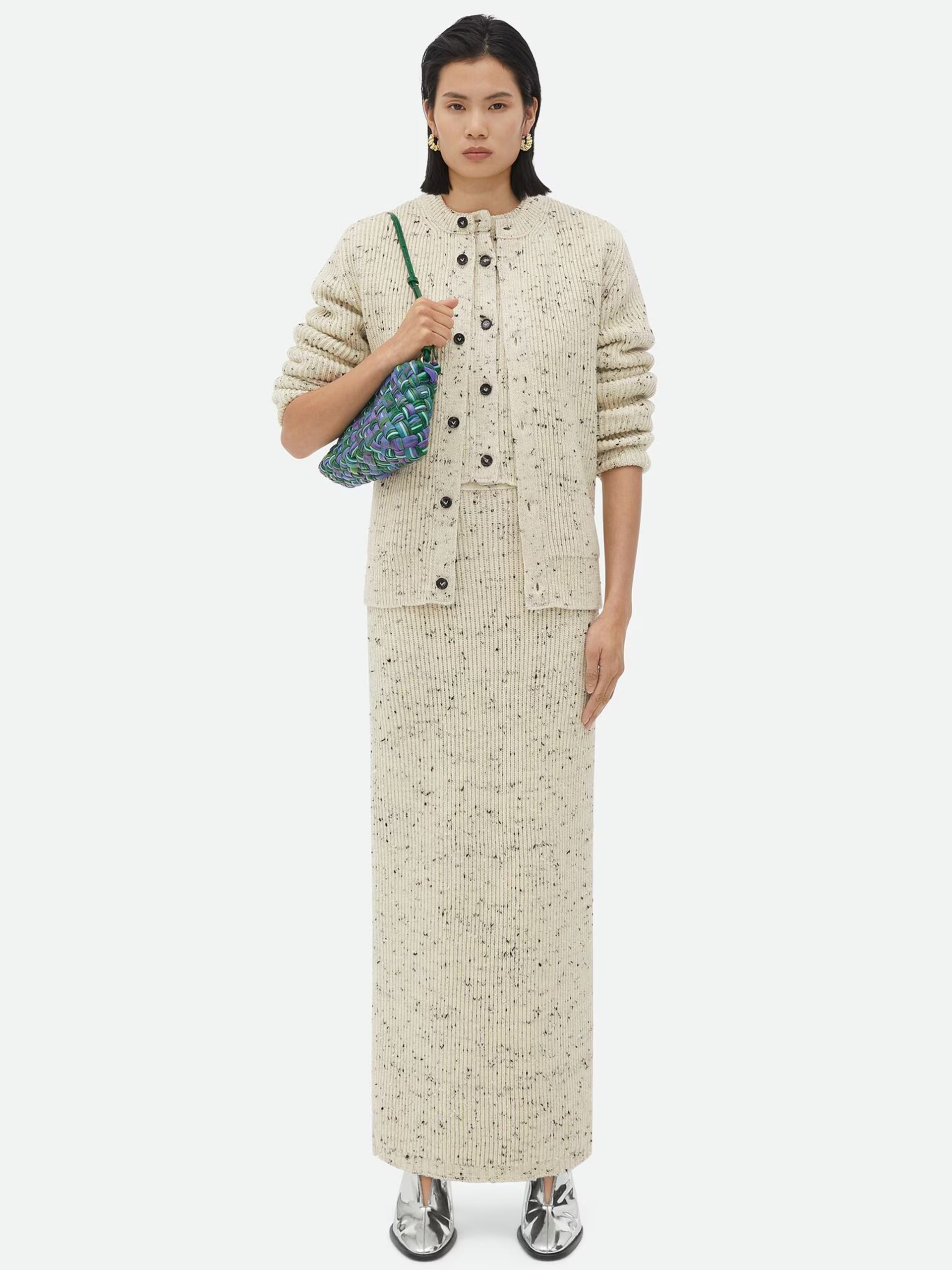 Bottega Veneta light beige textured wool cardigan