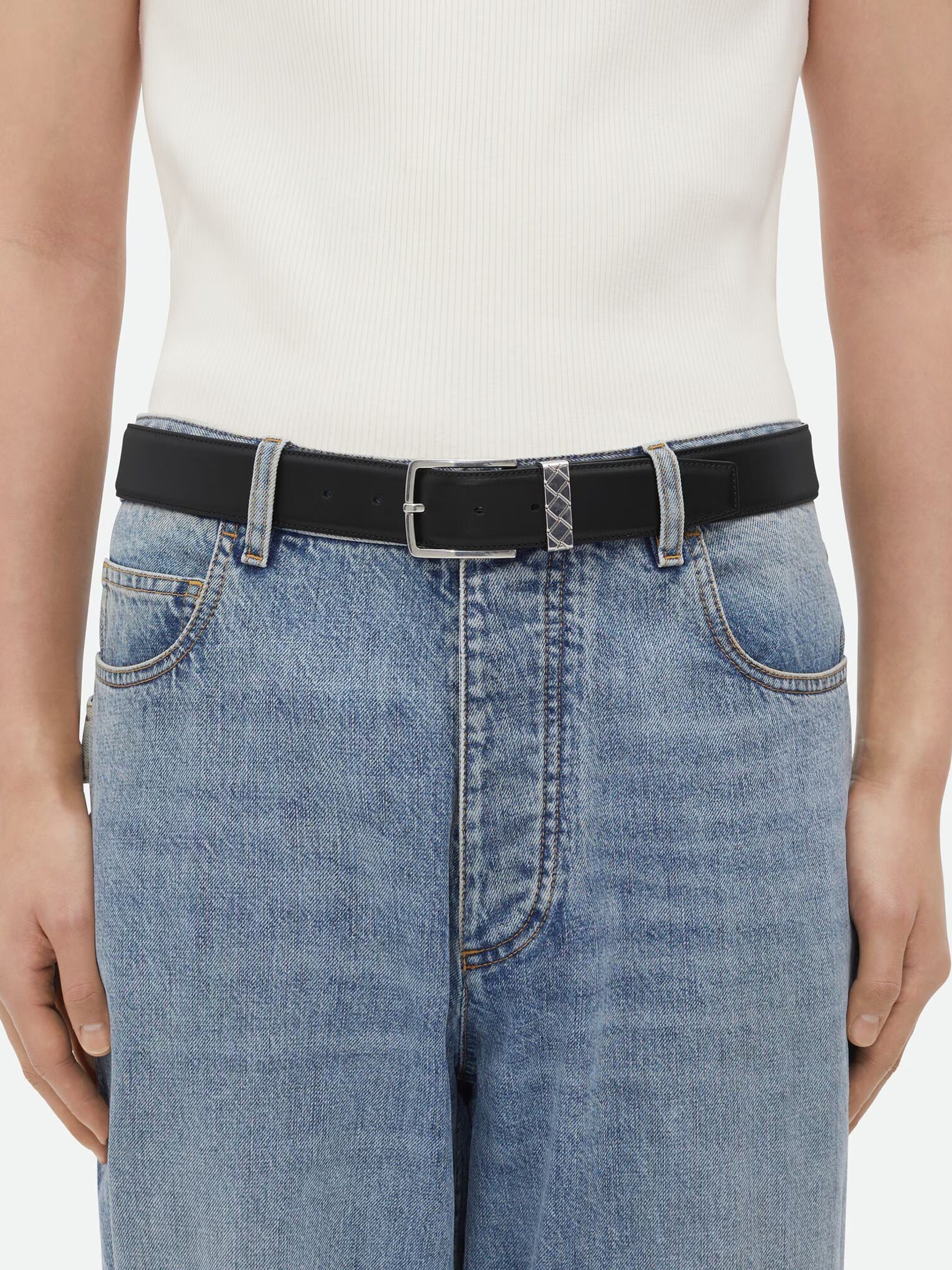 Bottega Veneta Intreccio black leather belt for men