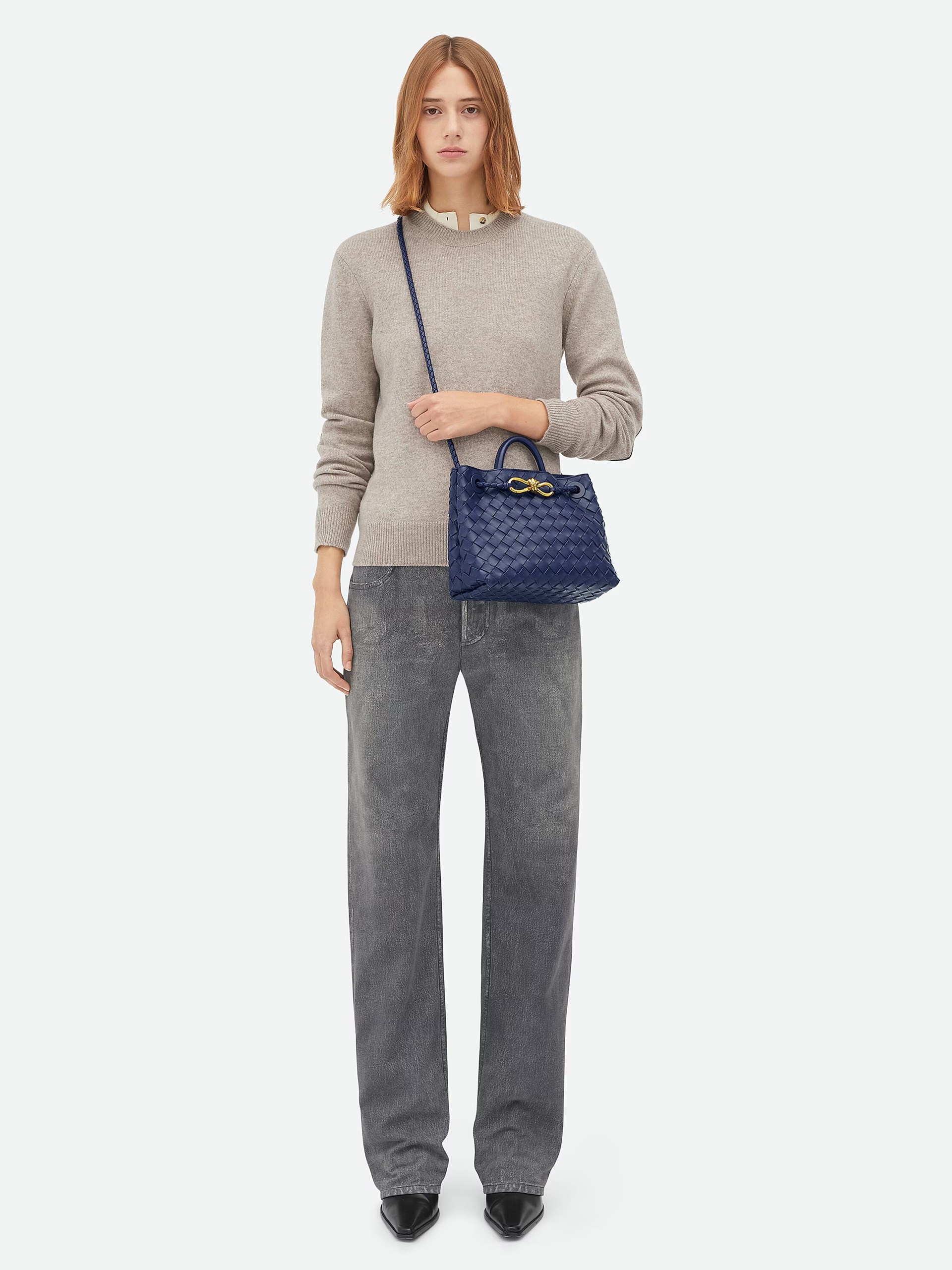 Blue Bottega Veneta Small Andiamo bag in soft Intrecciato leather