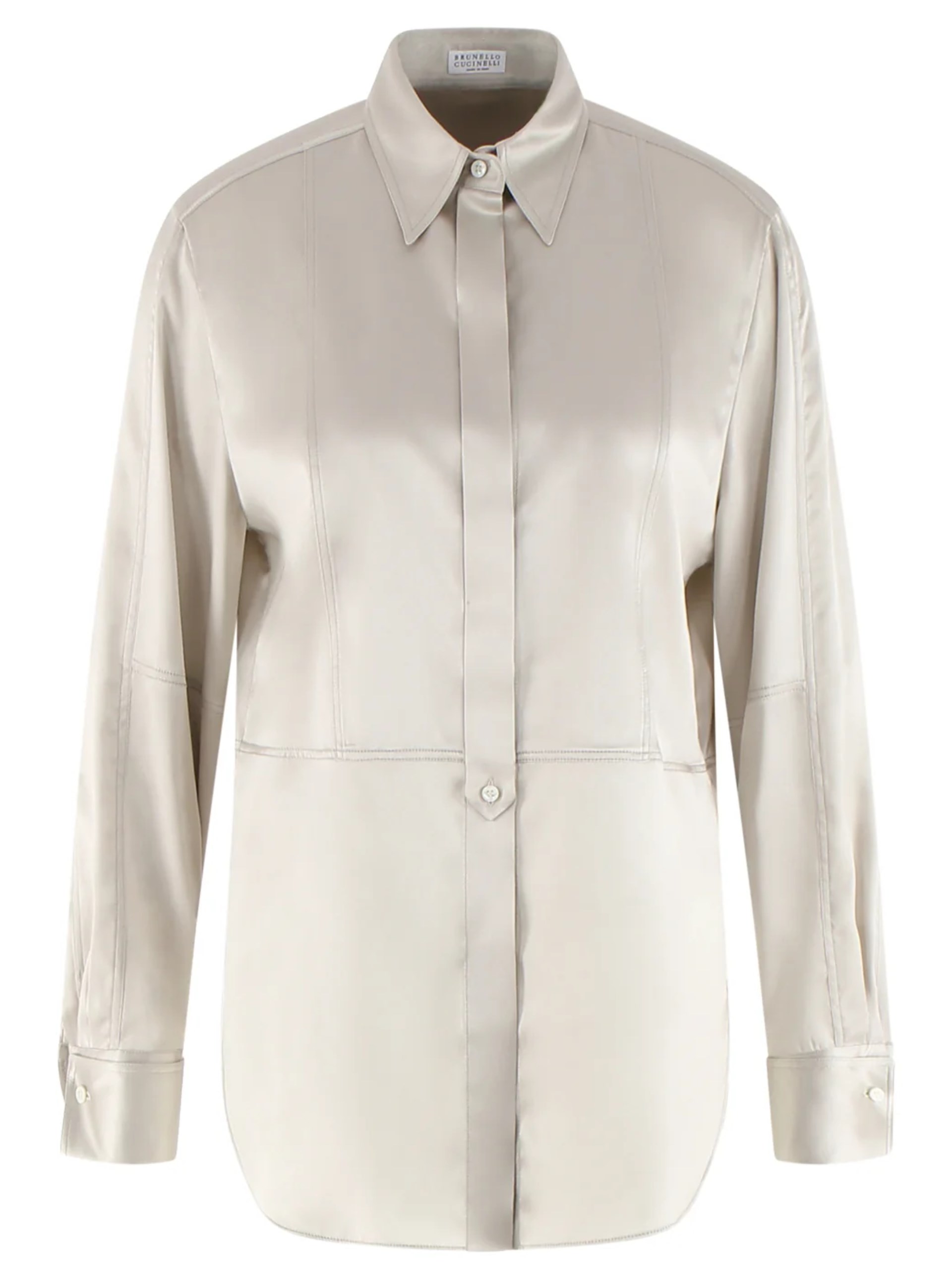 Brunello Cucinelli grey silk satin long-sleeved blouse