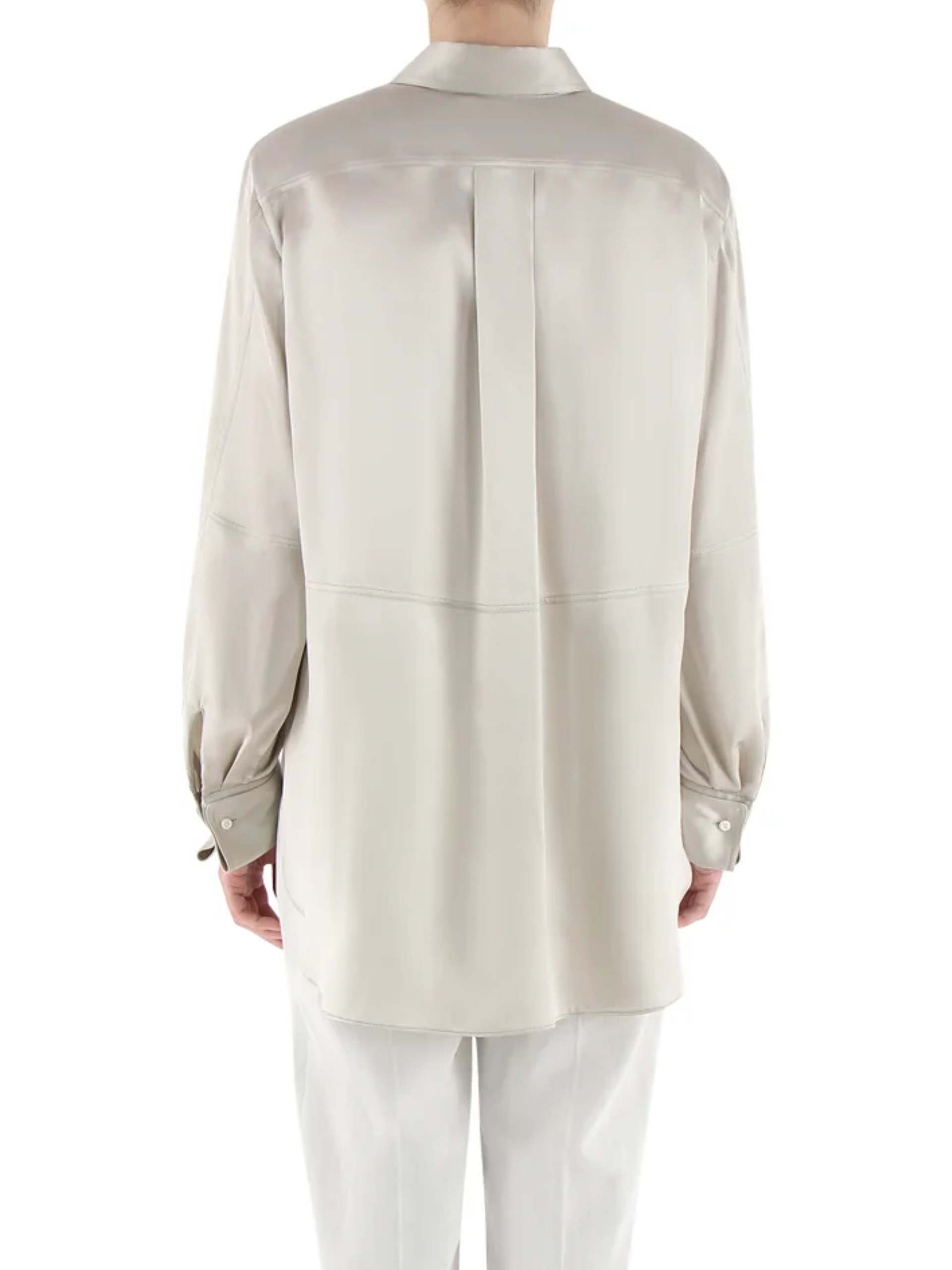 Brunello Cucinelli grey silk satin long-sleeved blouse