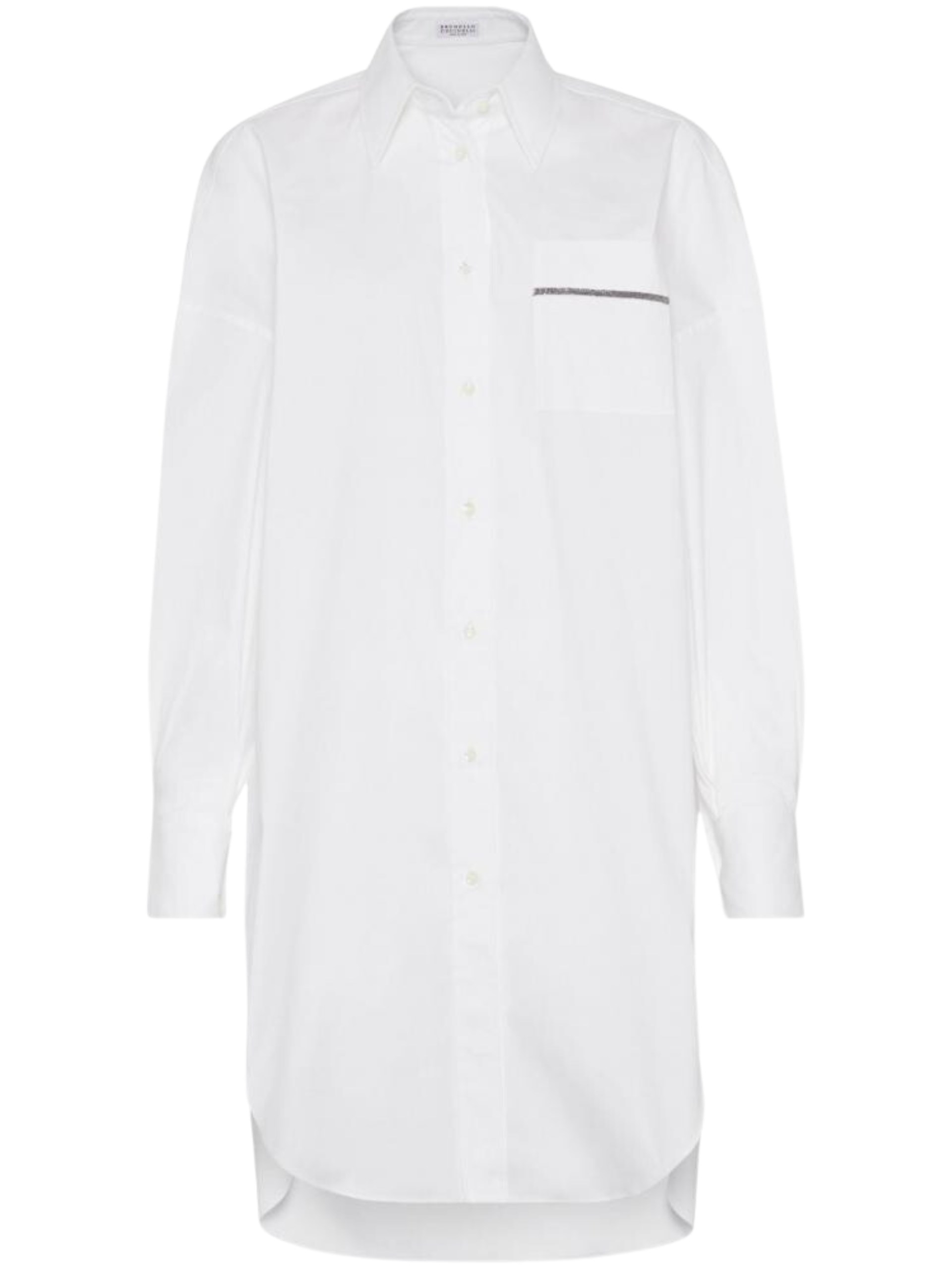 Brunello Cucinelli white elongated shirt with Monili detail