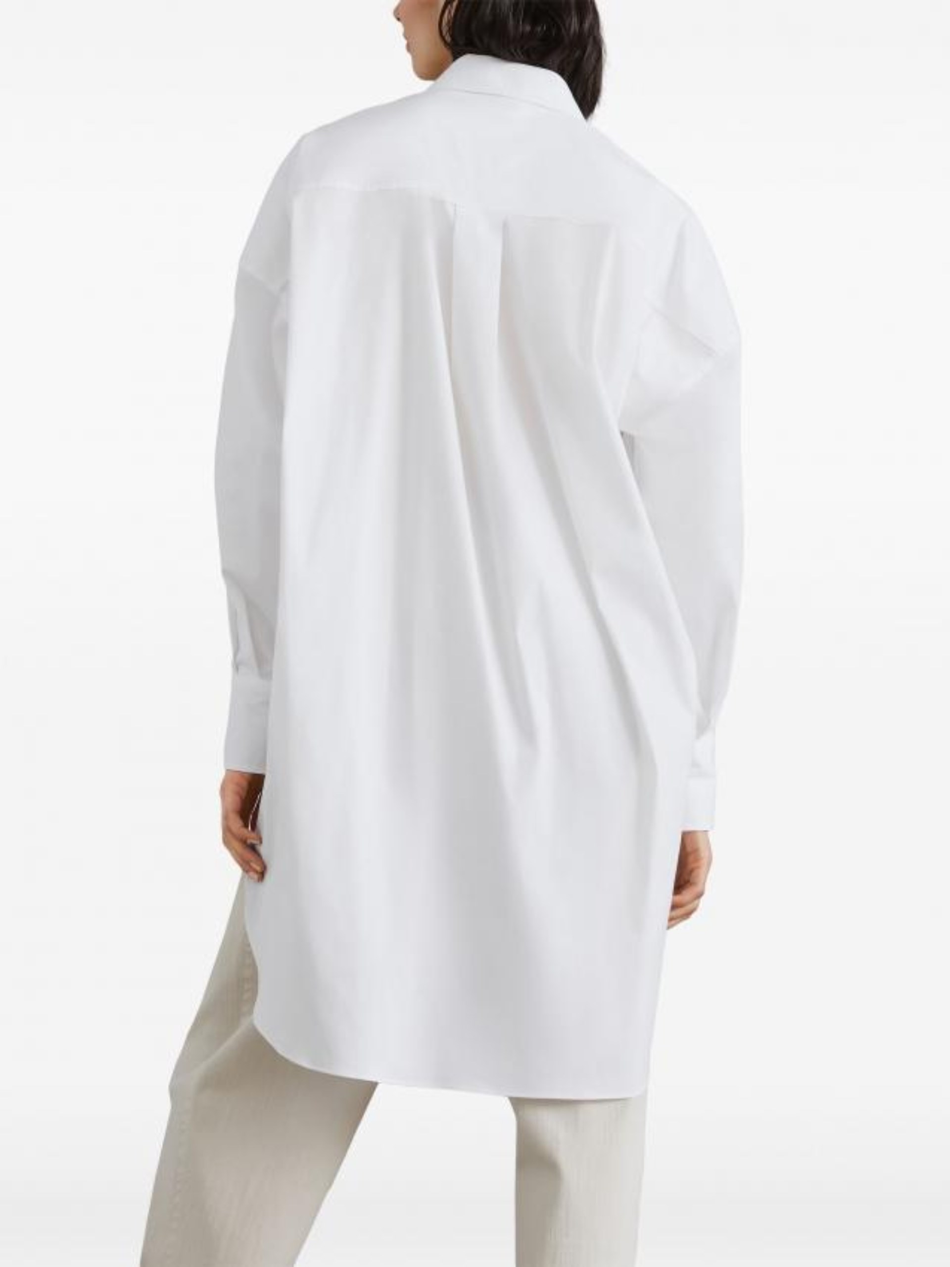 Brunello Cucinelli white elongated shirt with Monili detail