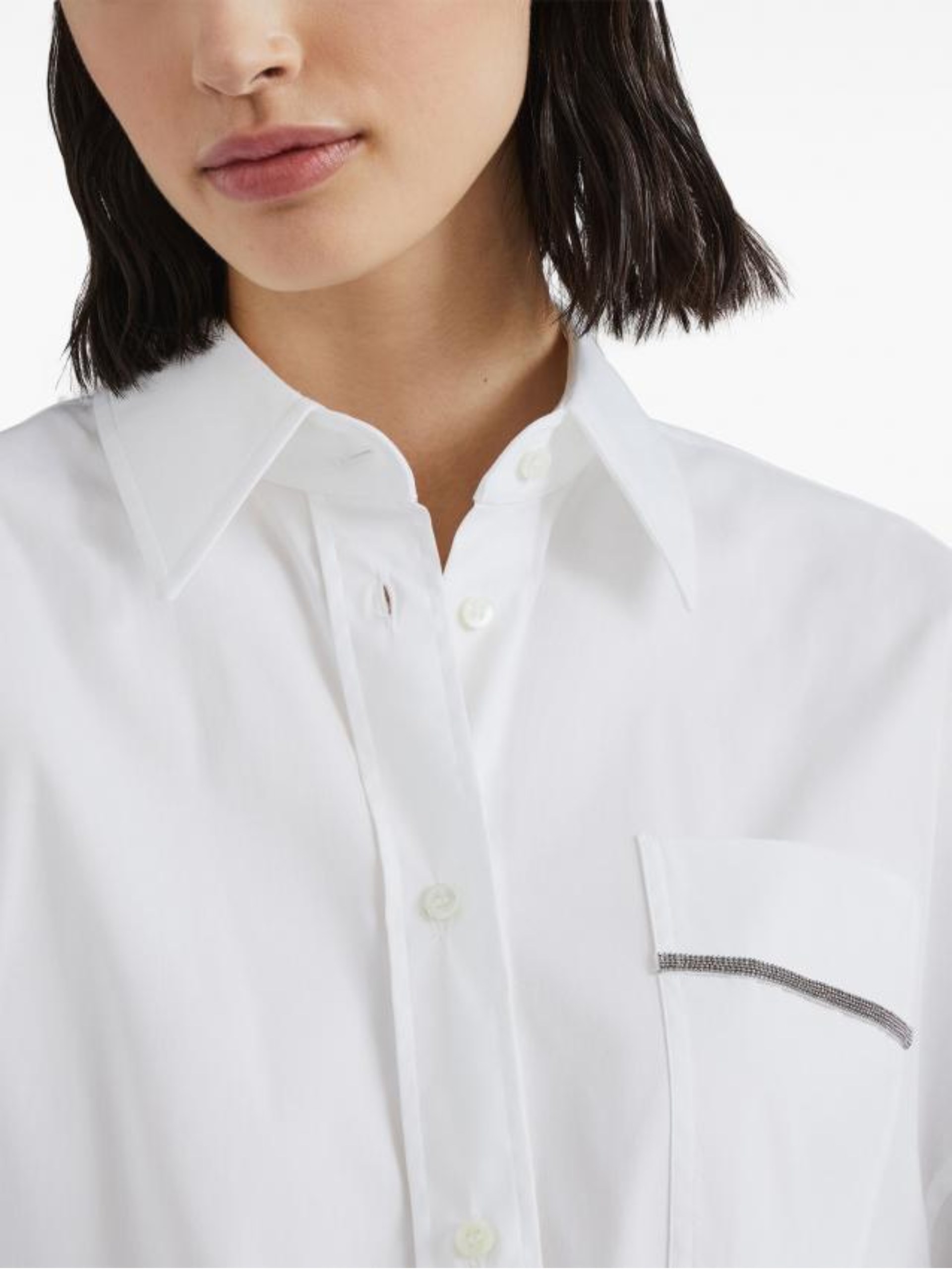 Brunello Cucinelli white elongated shirt with Monili detail