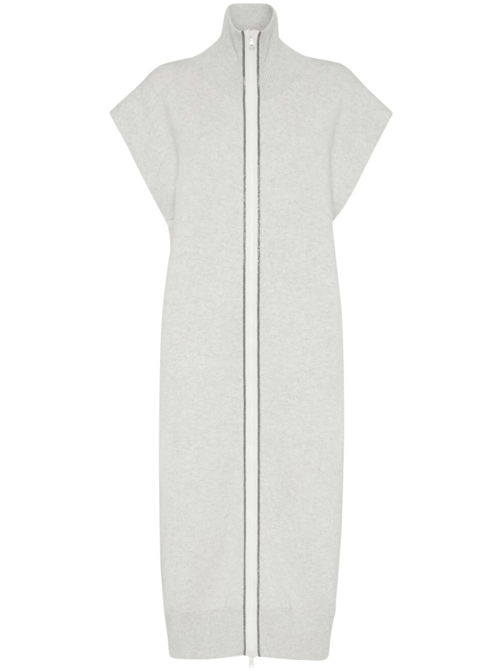 Brunello Cucinelli light gray knitted tank top with an elongated cut