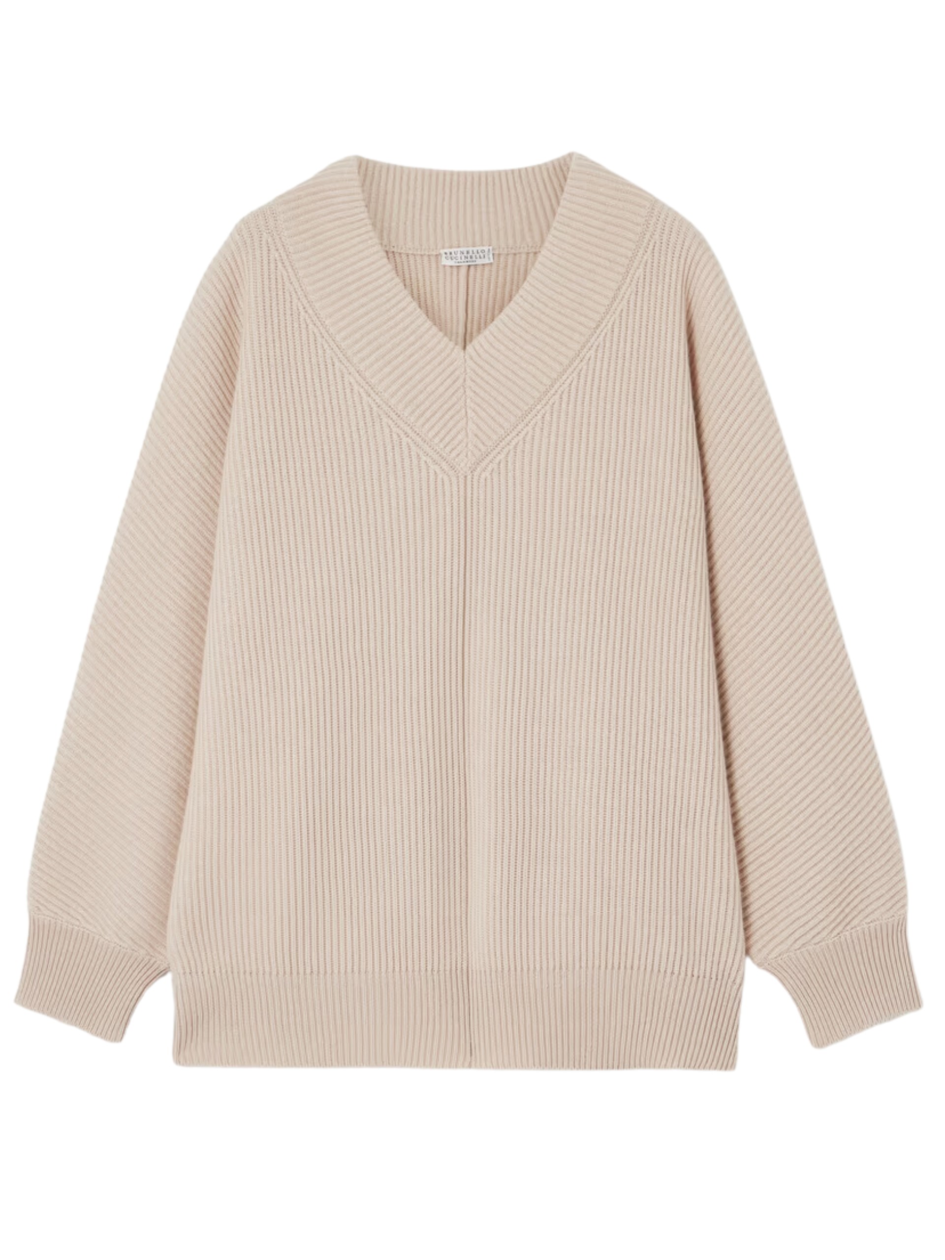 Brunello Cucinelli beige V-neck cashmere sweater