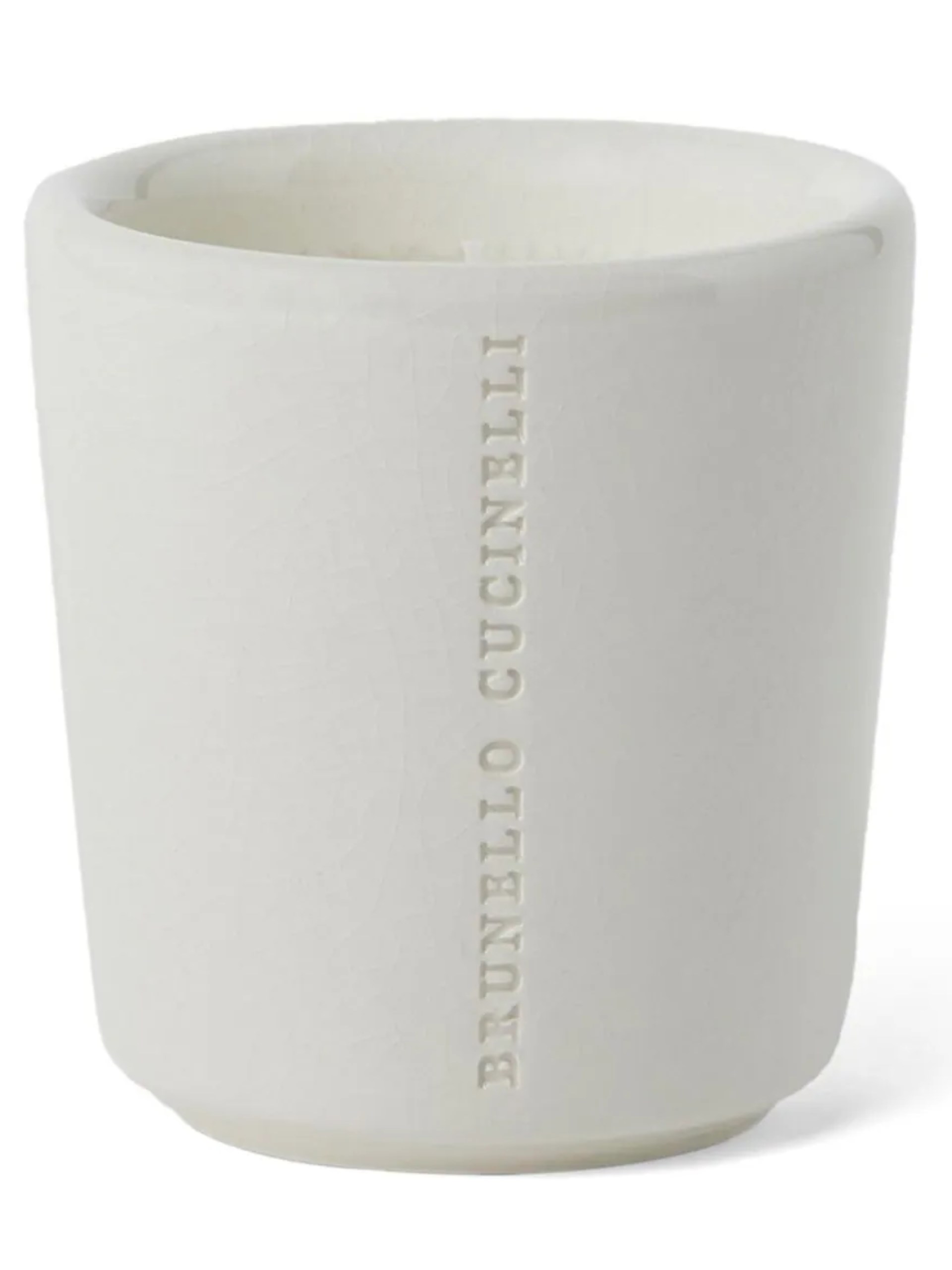 Brunello Cucinelli white glass candle with logo