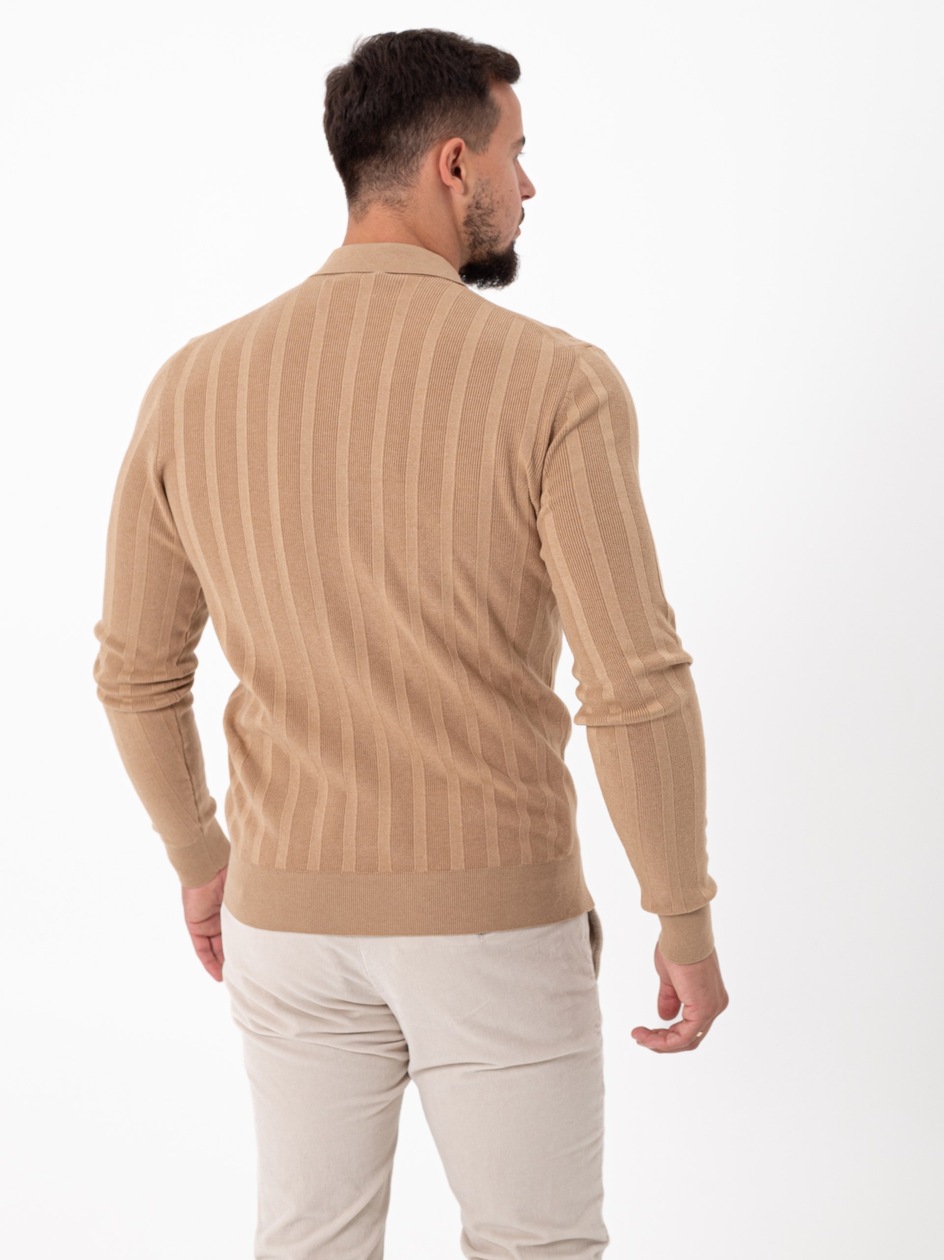 Cortigiani men's light brown cotton, cashmere and silk polo shirt