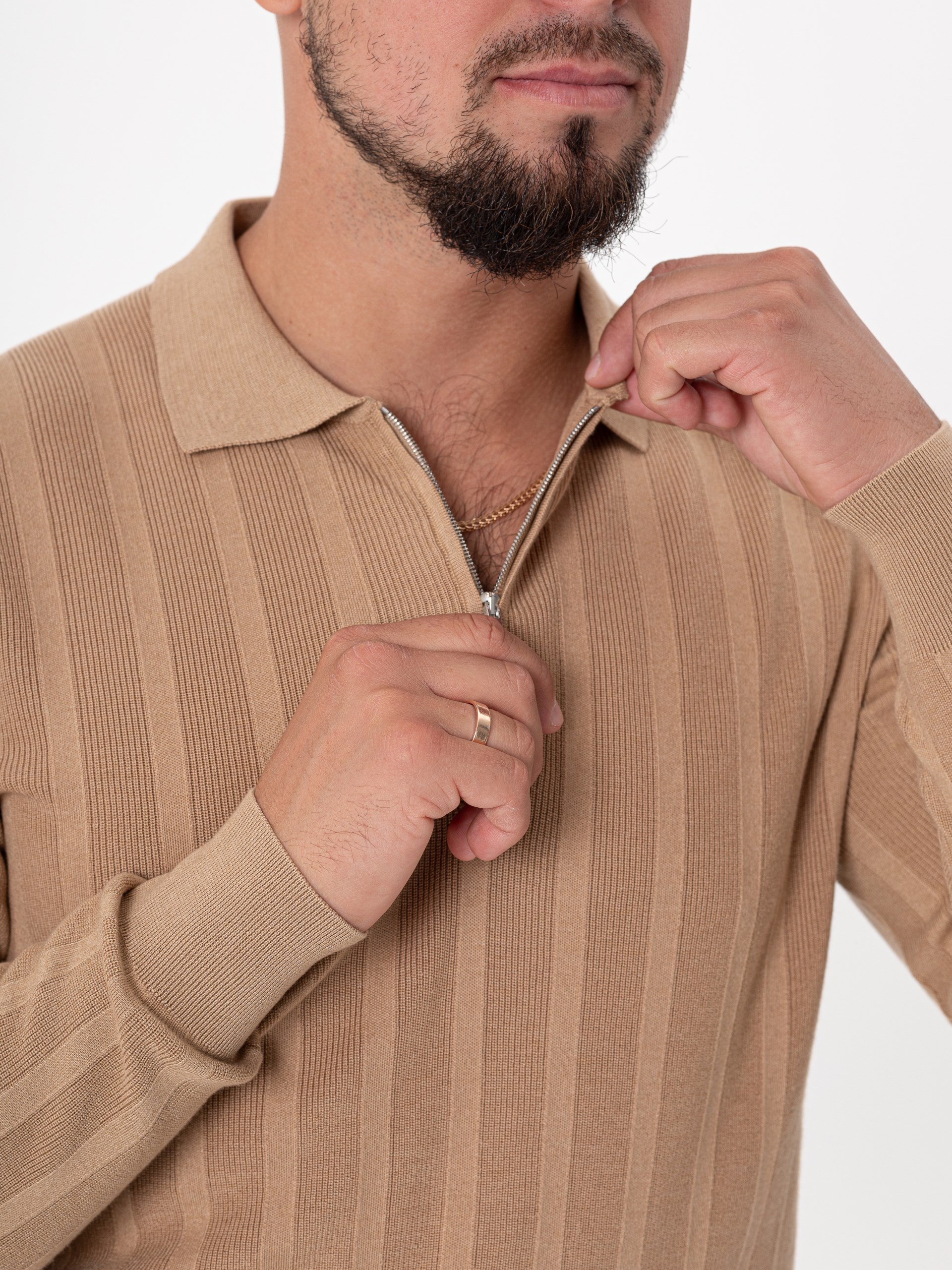 Cortigiani men's light brown cotton, cashmere and silk polo shirt
