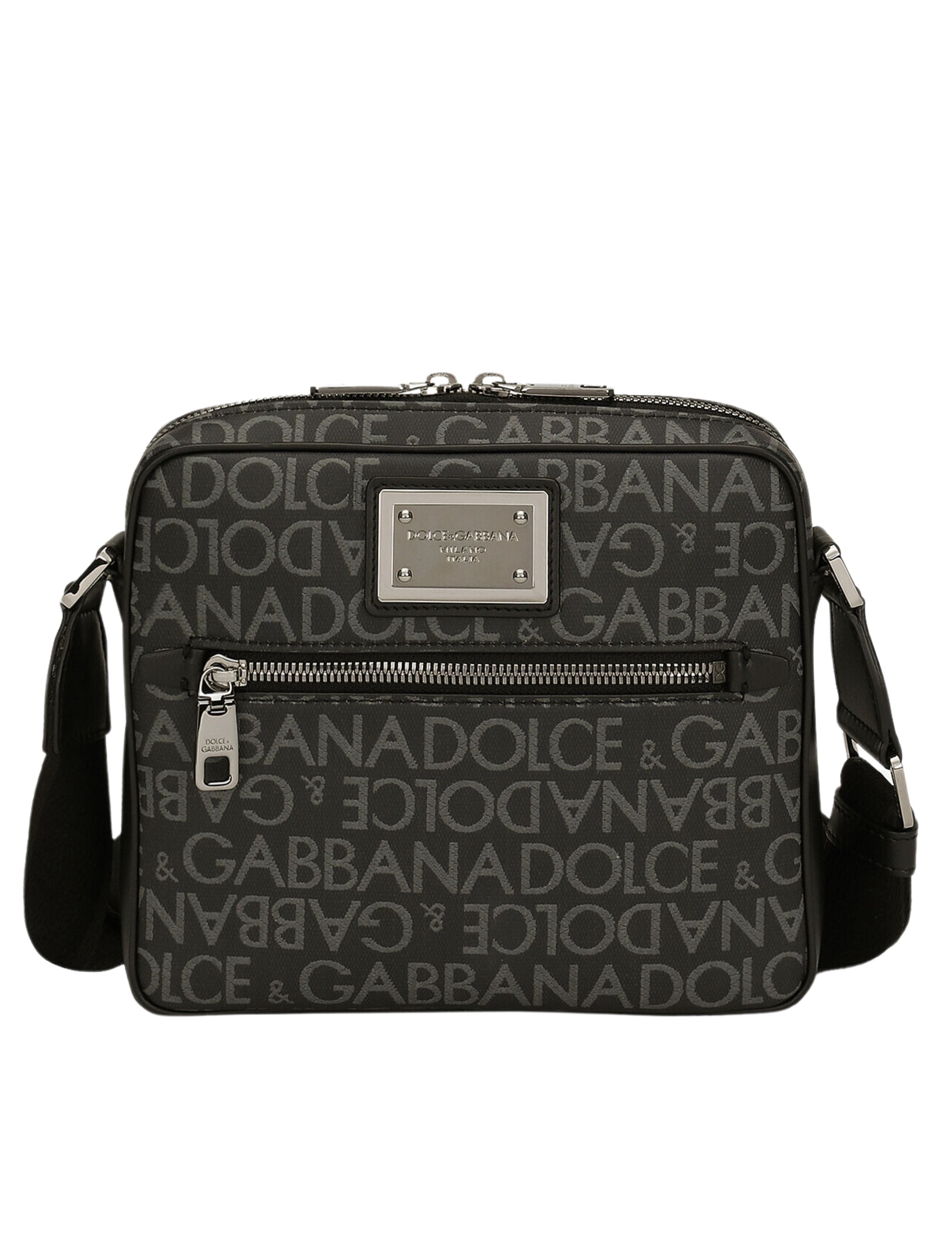 Dolce&Gabbana men's black jacquard shoulder bag