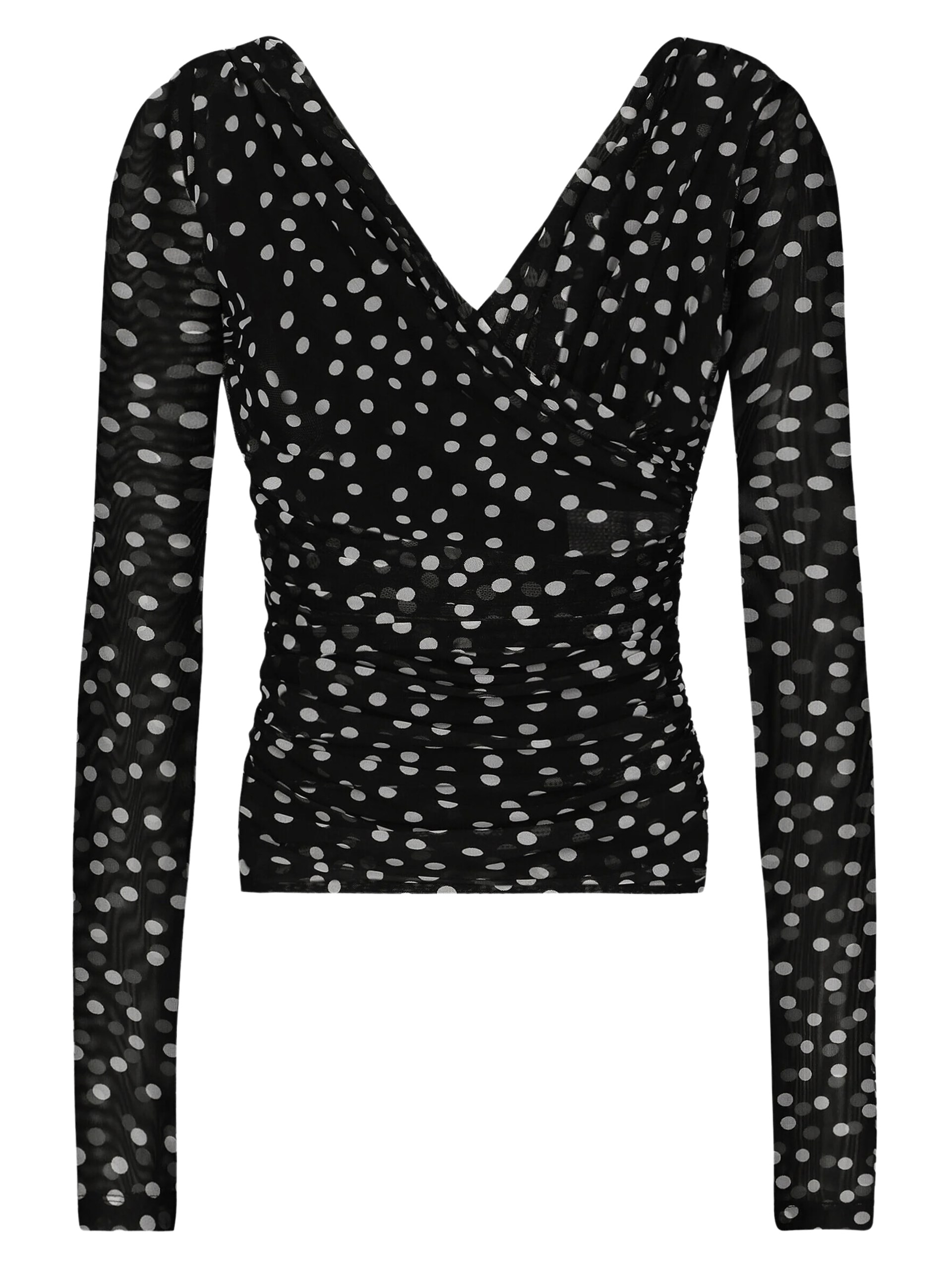 Чорно-білий топ Dolce&Gabbana у принт Polka Dot з V-подібним вирізом