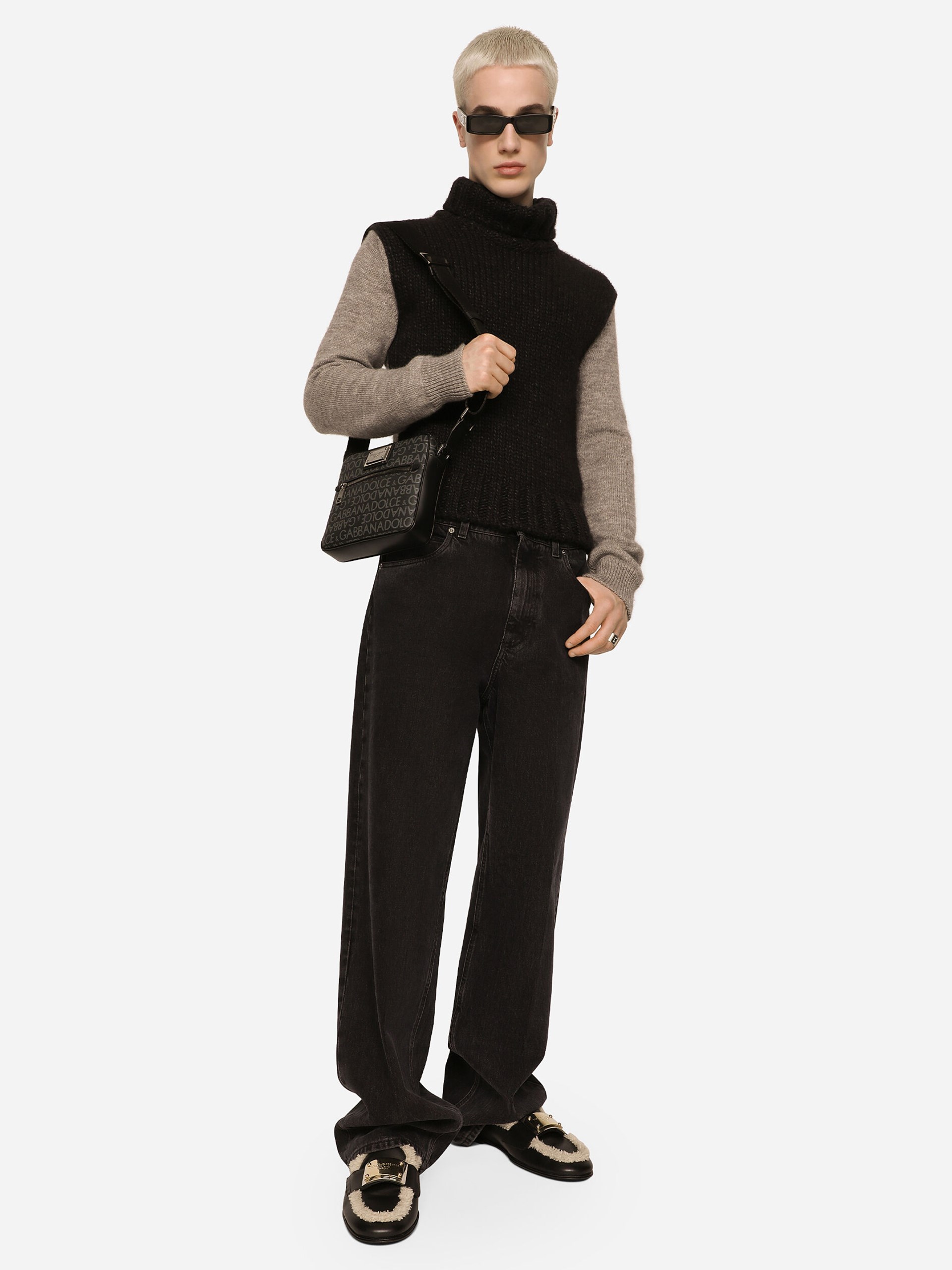 Dolce&Gabbana men's black jacquard shoulder bag