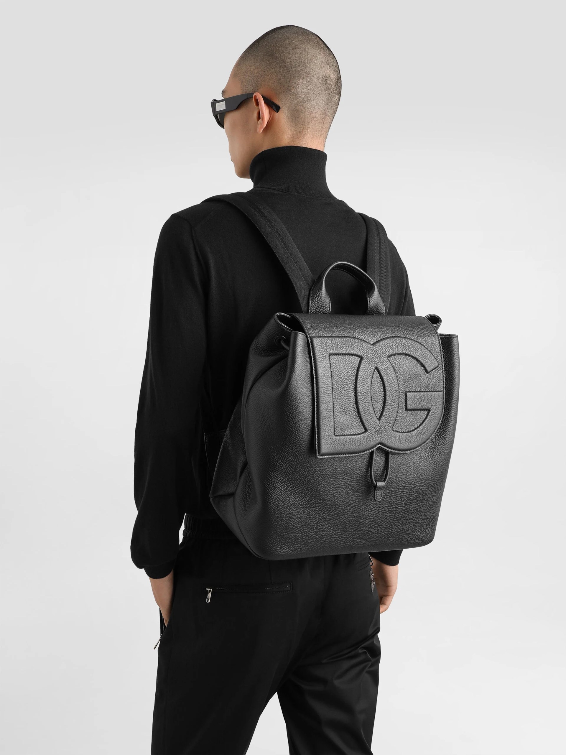 Dolce&Gabbana men's black leather backpack with DG logo