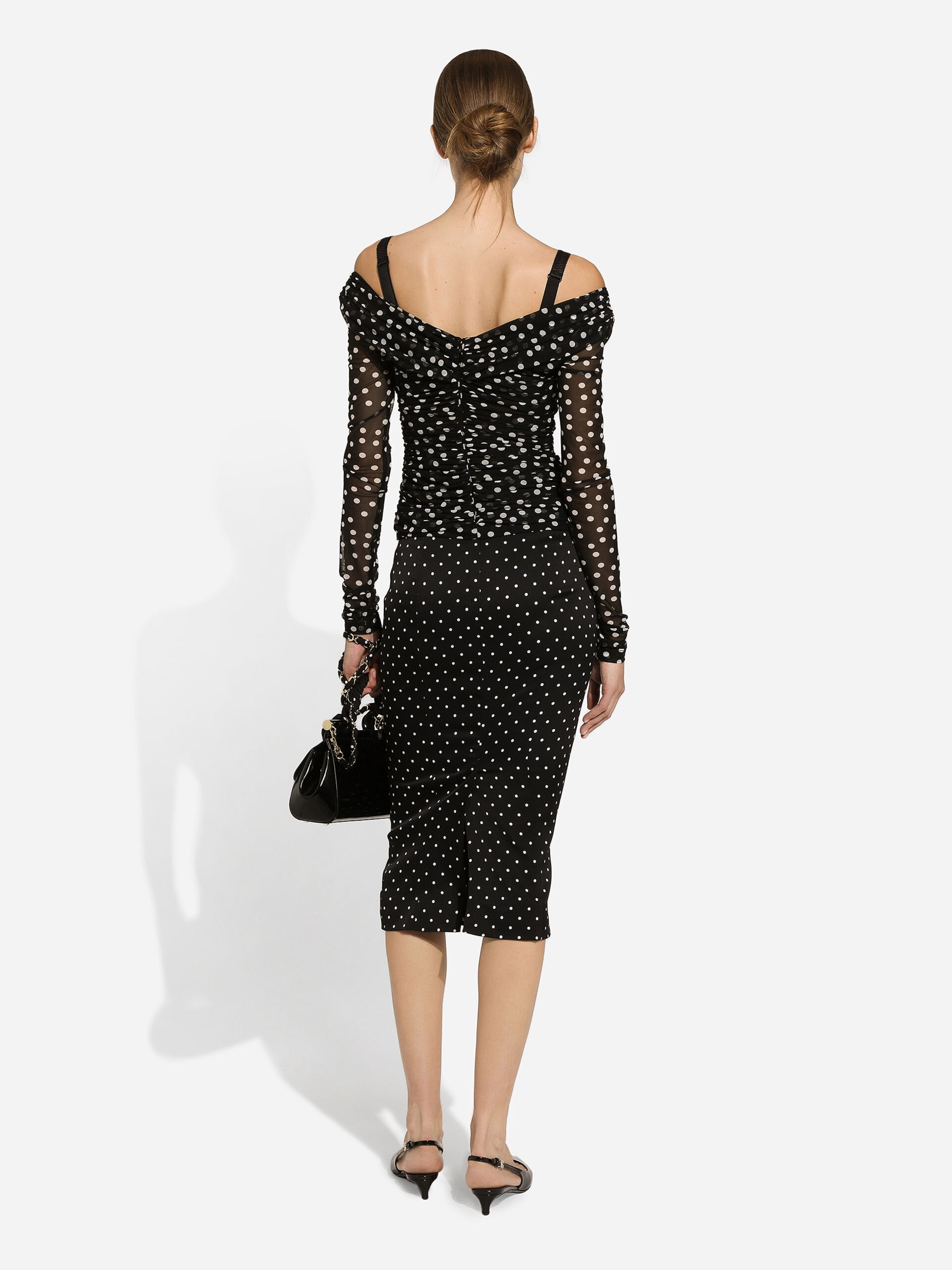 Чорно-білий топ Dolce&Gabbana у принт Polka Dot з V-подібним вирізом
